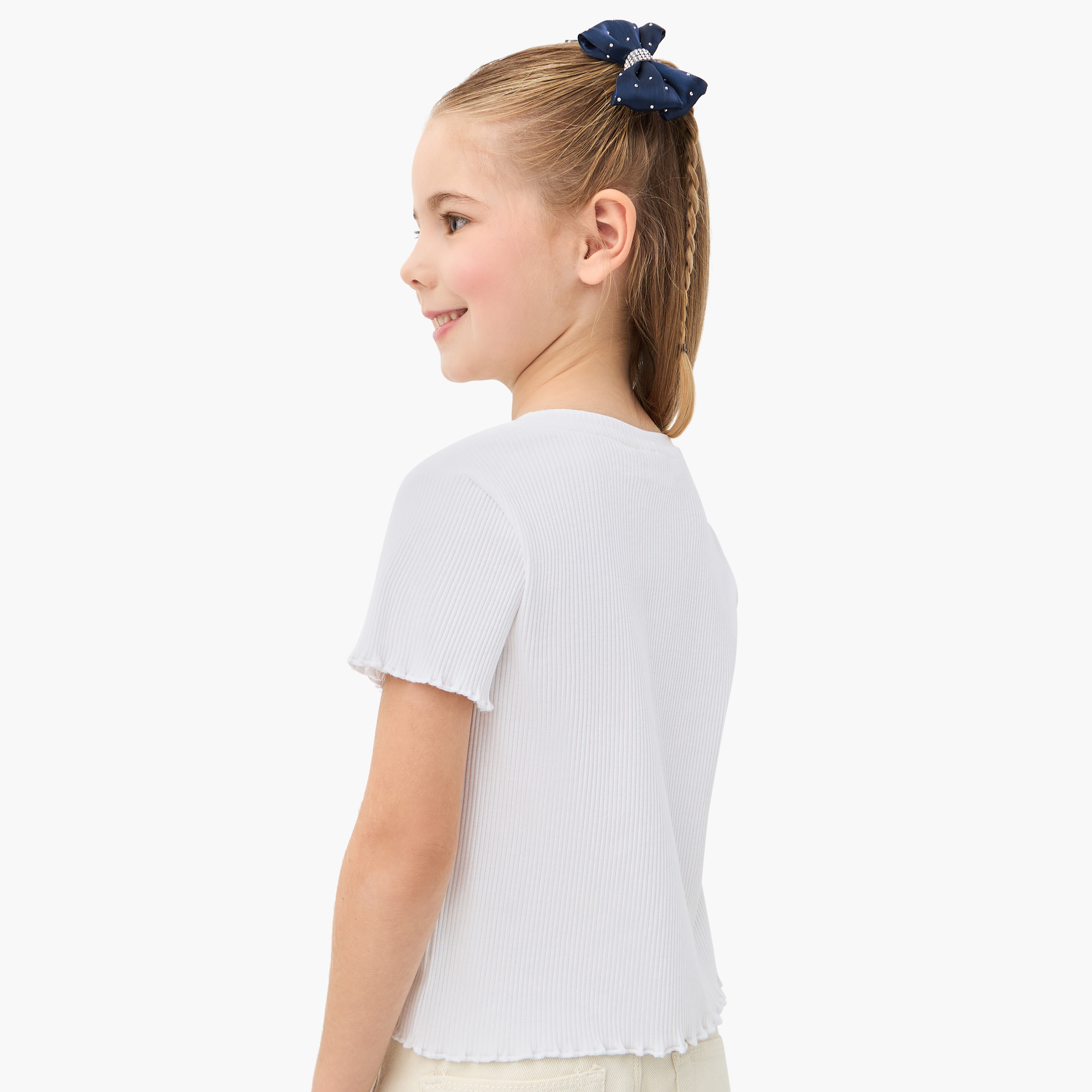 Juniors Ribbed Crew Neck T-shirt with Lettuce Hem-girls-clothing-tshirts-image-3