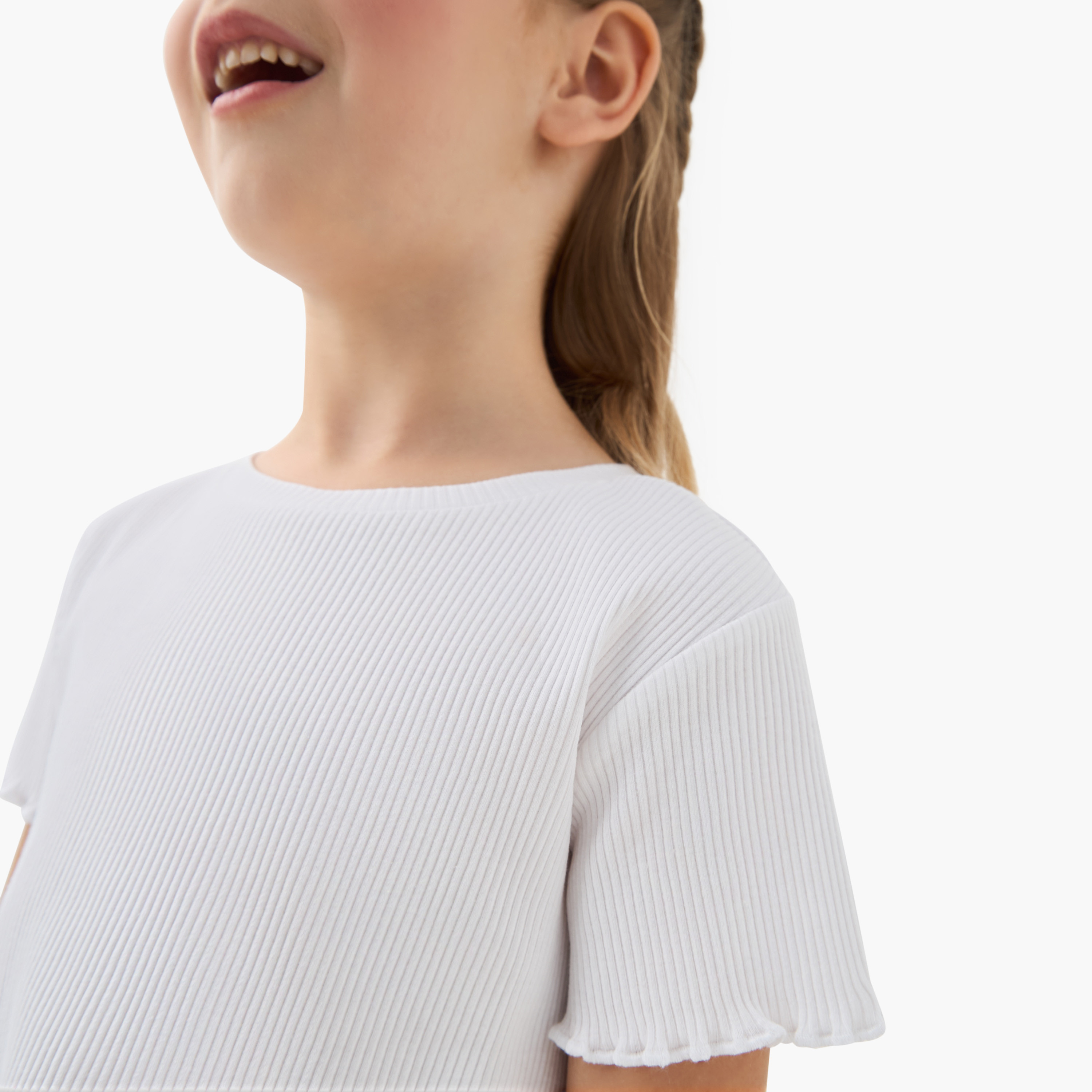 Juniors Ribbed Crew Neck T-shirt with Lettuce Hem-girls-clothing-tshirts-image-4