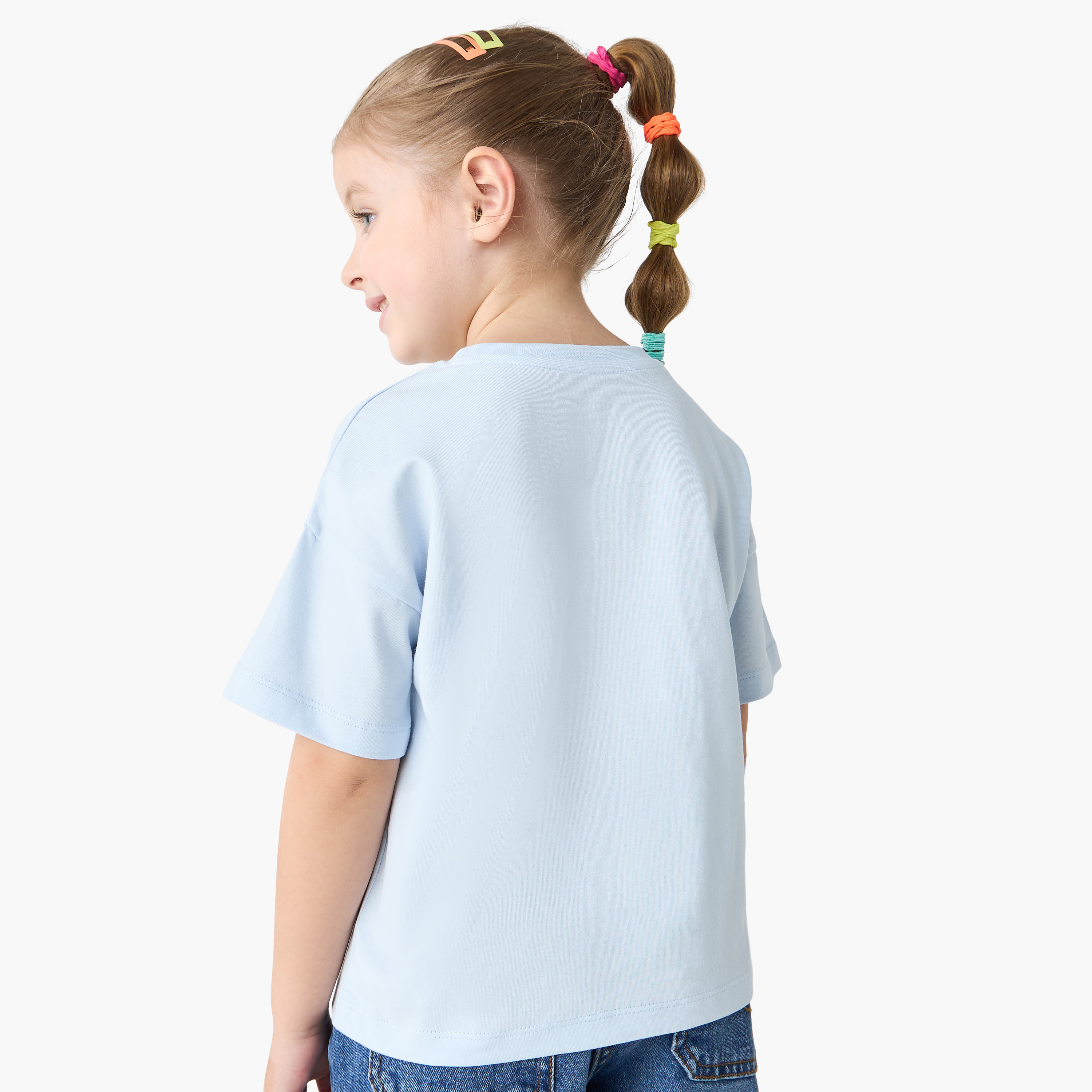 Juniors Butterfly Sequinned T-shirt with Short Sleeves-girls-clothing-tshirts-image-3