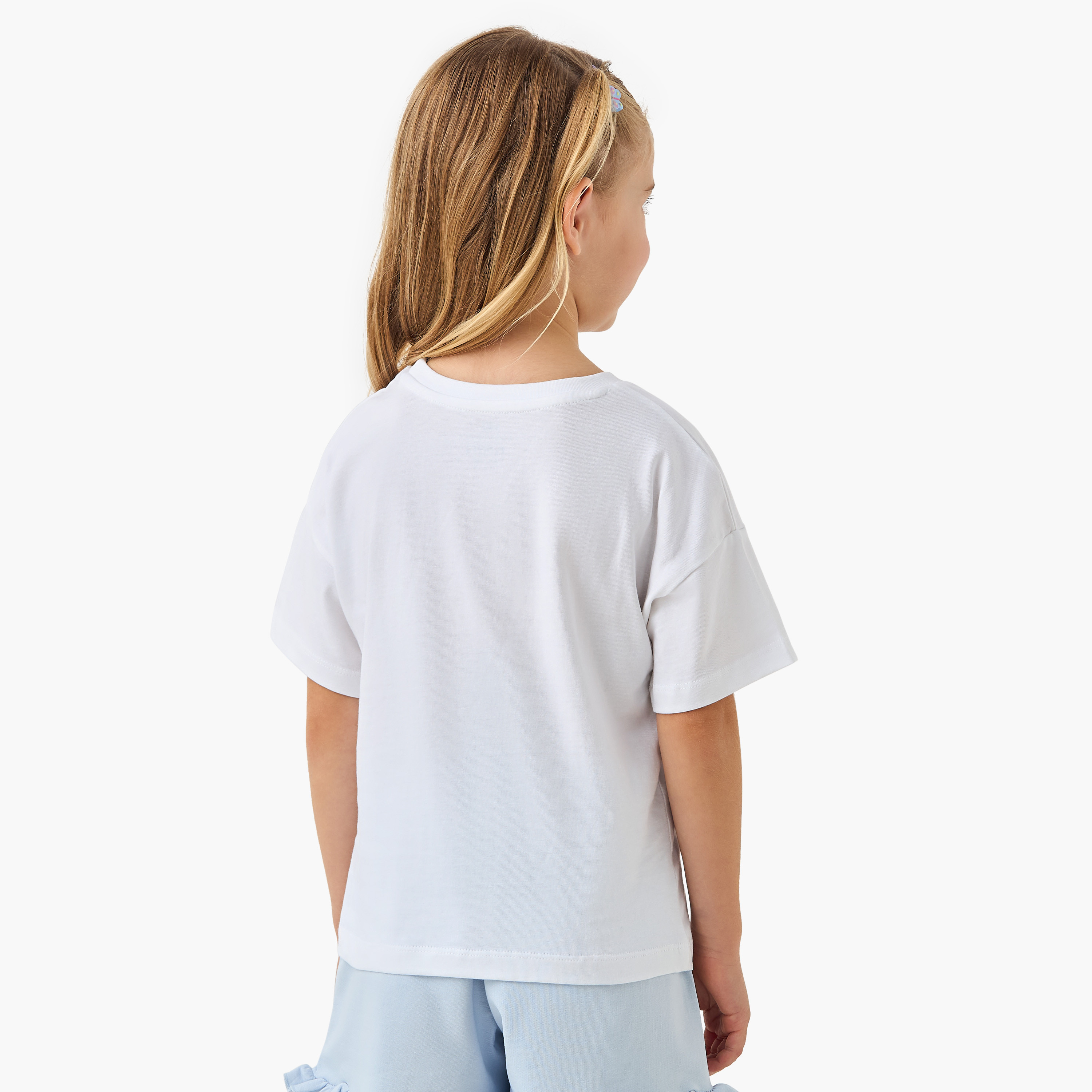 Juniors Graphic Print Crew Neck T-shirt with Short Sleeves-girls-clothing-tshirts-image-3