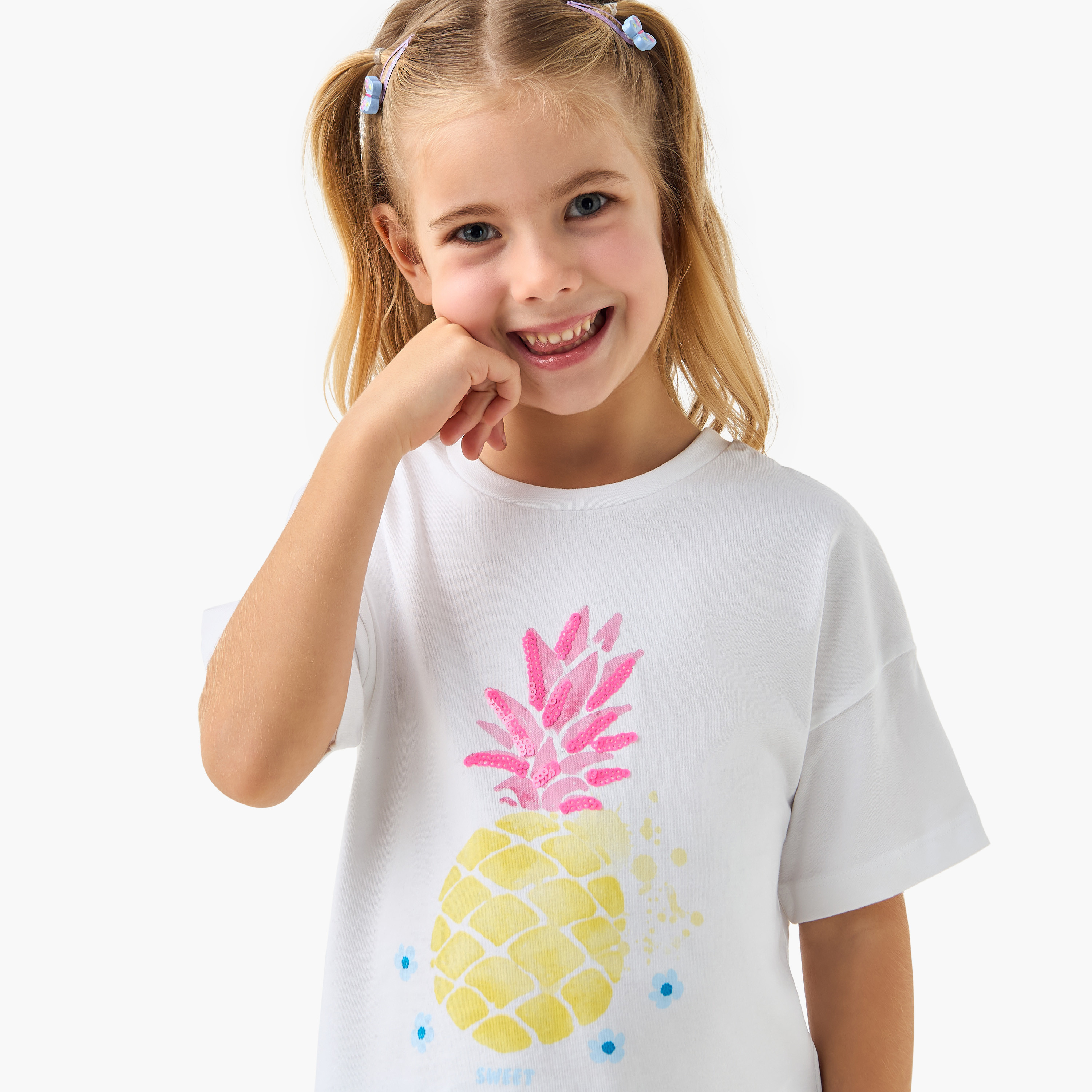 Juniors Graphic Print Crew Neck T-shirt with Short Sleeves-girls-clothing-tshirts-image-4