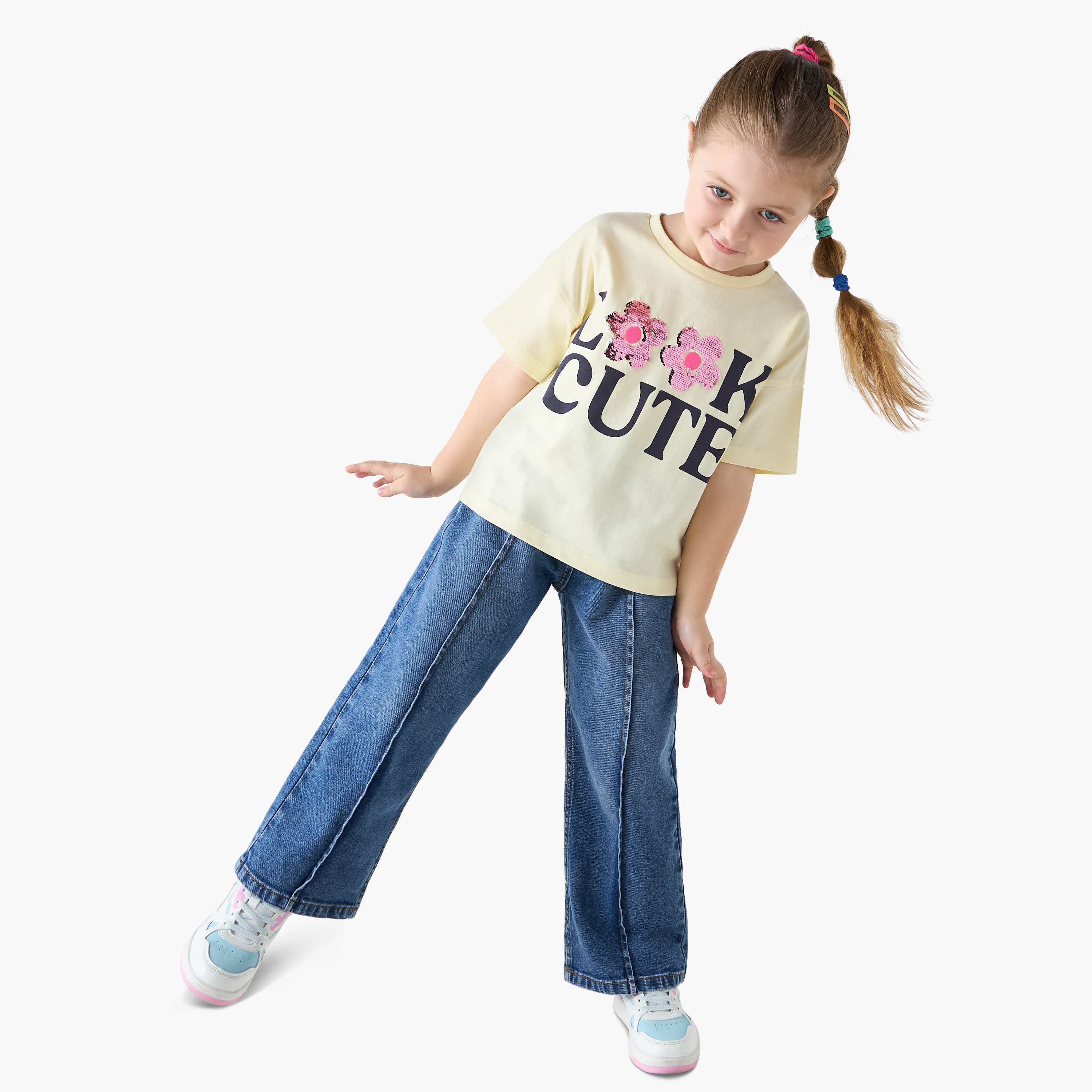 Juniors Embellished Crew Neck T-shirt with Short Sleeves-girls-clothing-tshirts-image-2