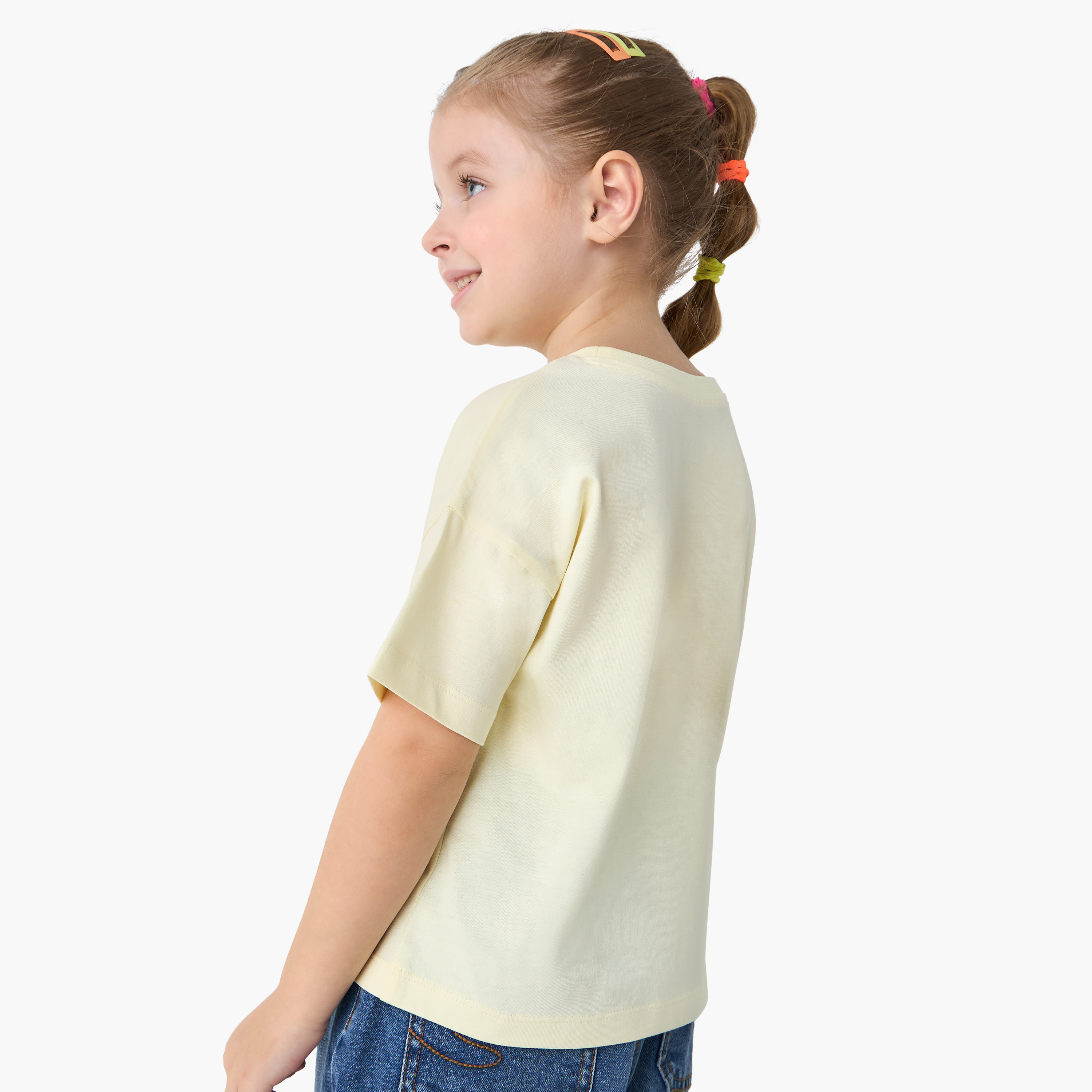 Juniors Embellished Crew Neck T-shirt with Short Sleeves-girls-clothing-tshirts-image-3