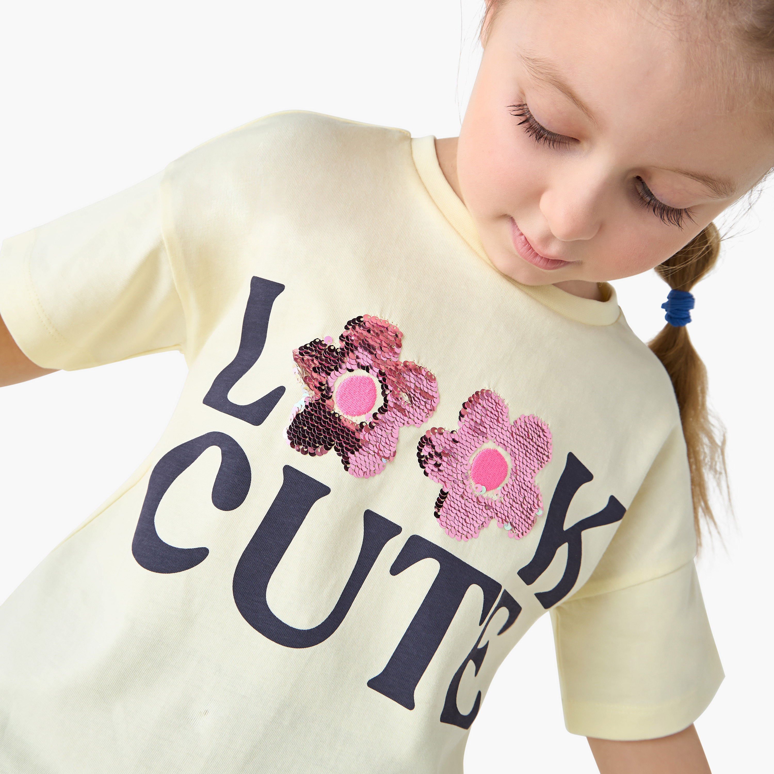 Juniors Embellished Crew Neck T-shirt with Short Sleeves-girls-clothing-tshirts-image-4