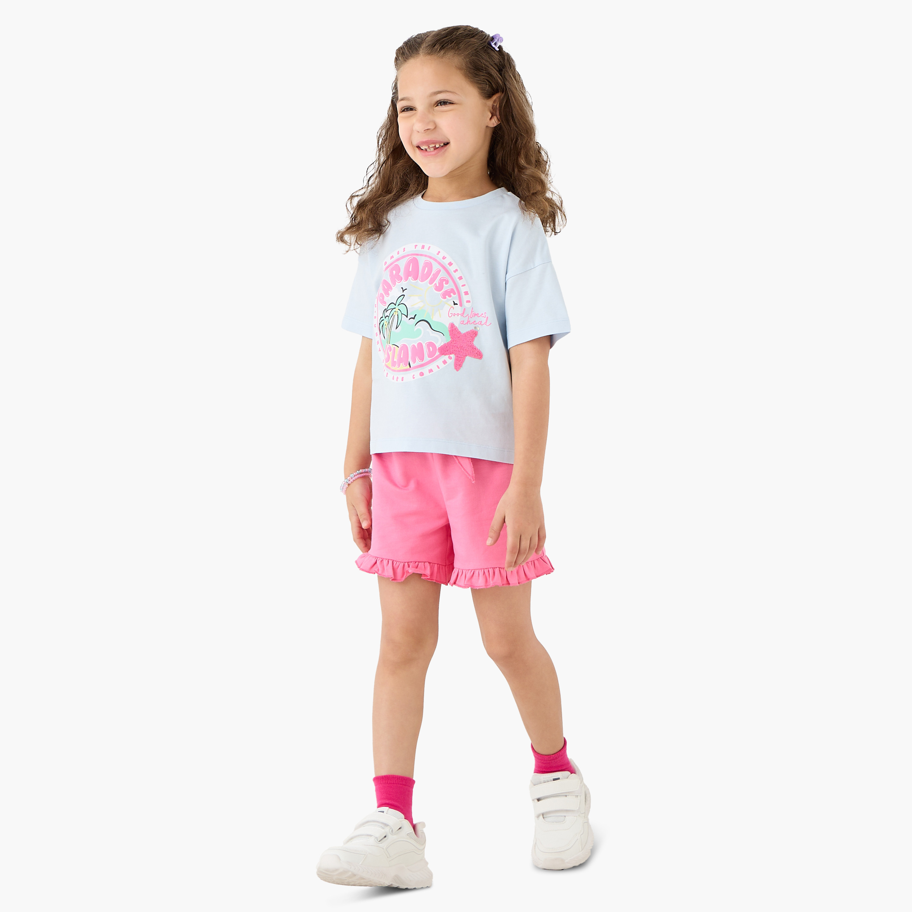 Juniors Sequinned T-shirt with Short Sleeves and Crew Neck-girls-clothing-tshirts-image-2