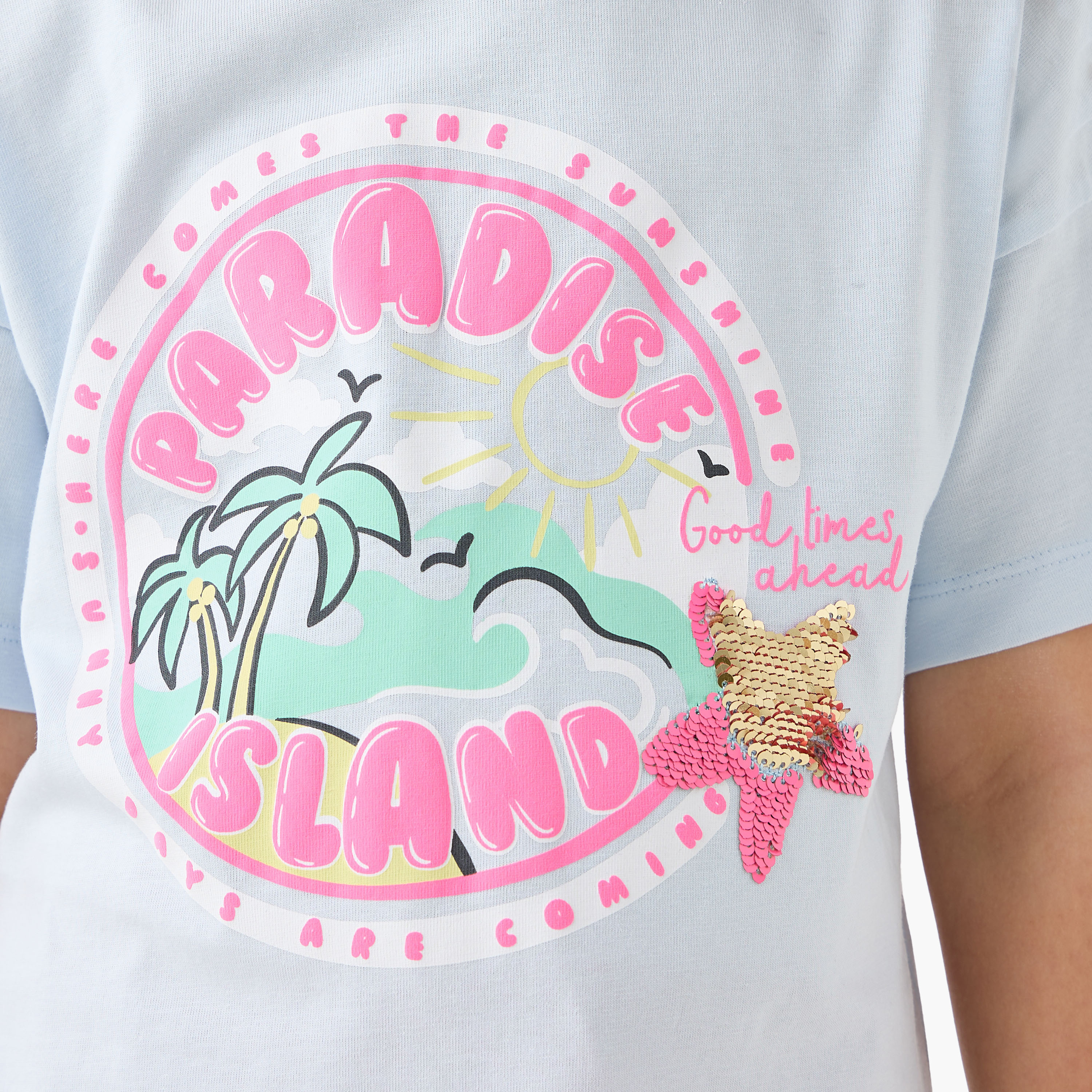 Juniors Sequinned T-shirt with Short Sleeves and Crew Neck-girls-clothing-tshirts-image-5