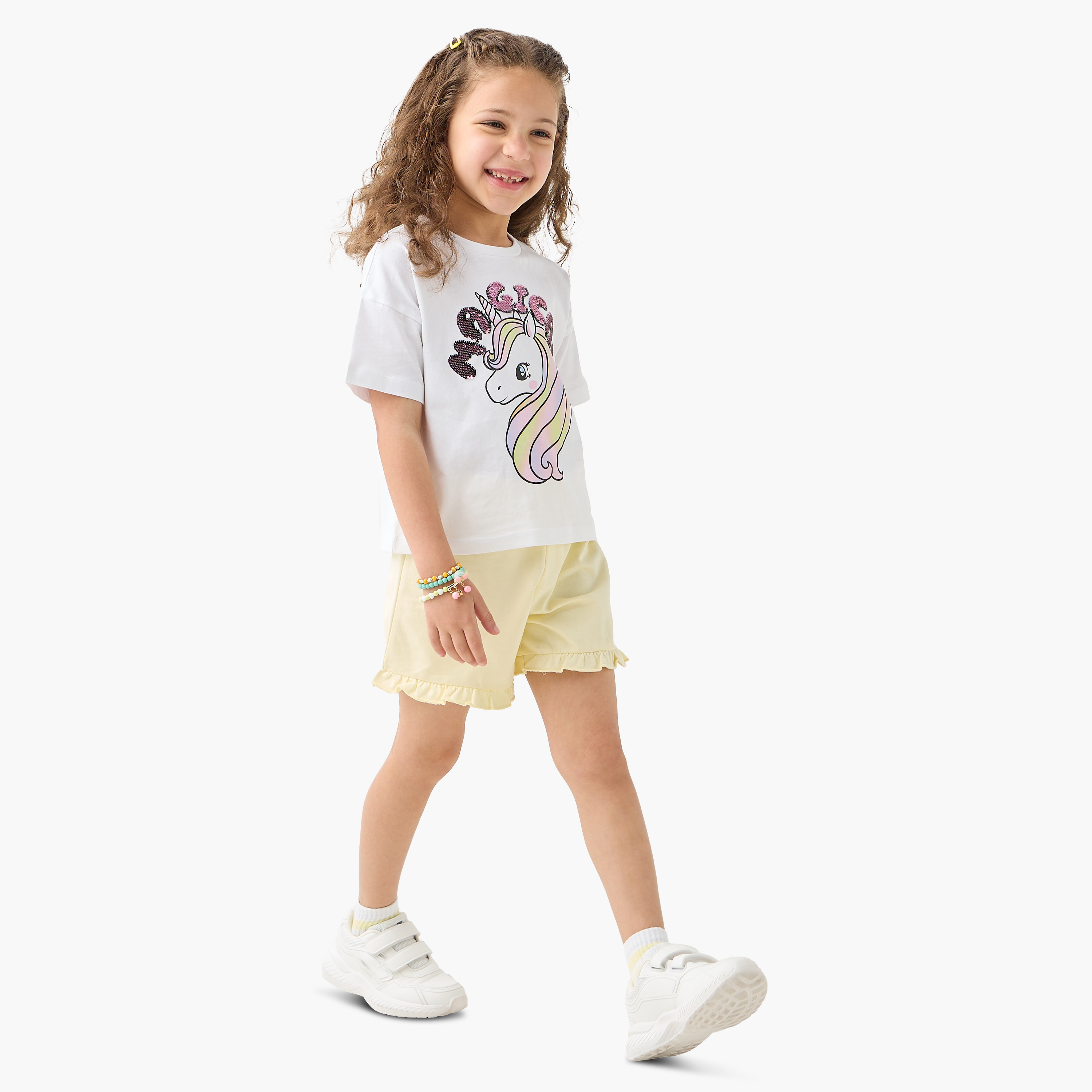 Juniors Unicorn Sequinned T-shirt with Short Sleeves and Crew Neck-girls-clothing-tshirts-image-2