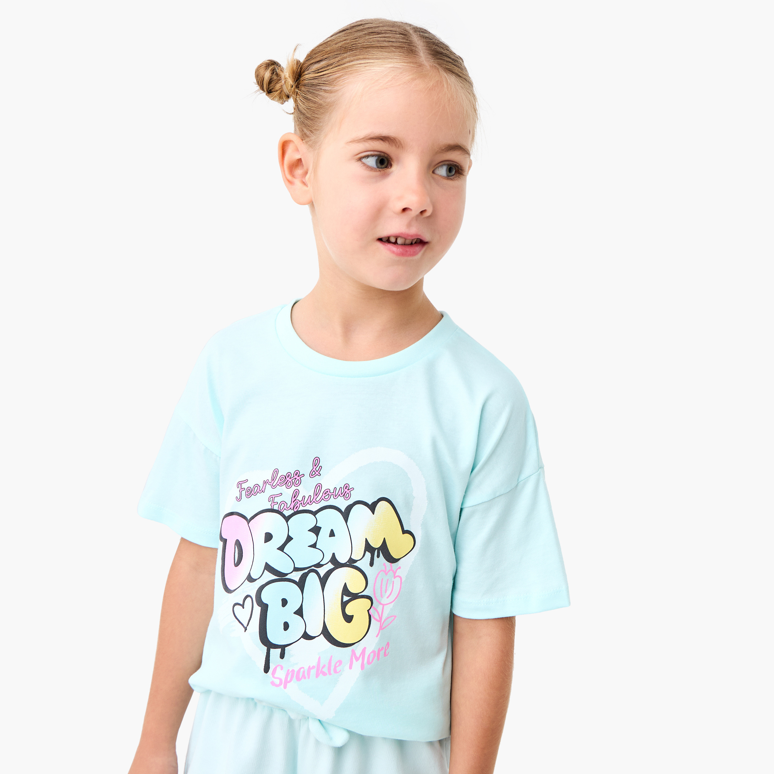 تيشيرت بياقة ضيقة وطبعات وأكمام قصيرة من جونيورز-girls-clothing-tshirts-image-1