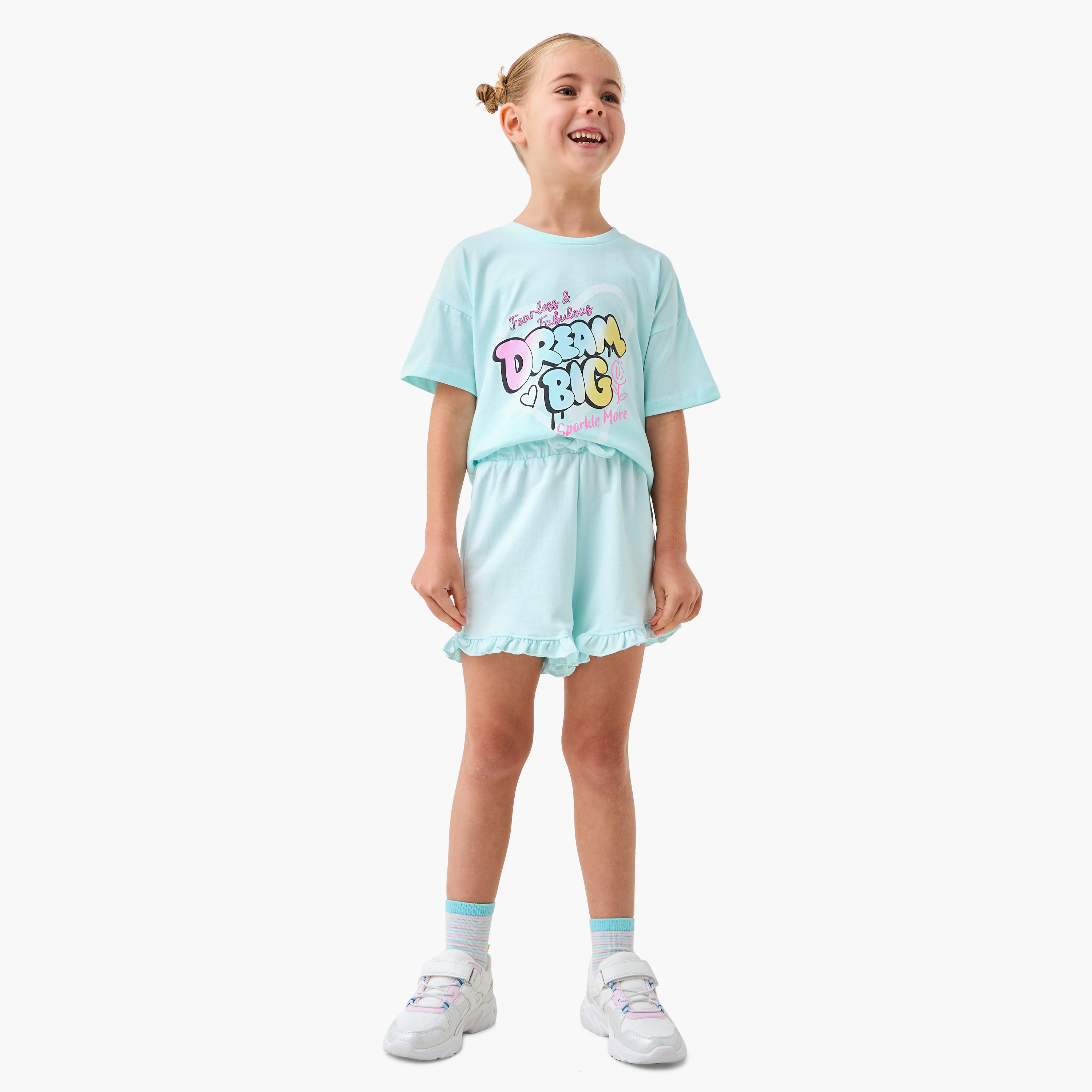 تيشيرت بياقة ضيقة وطبعات وأكمام قصيرة من جونيورز-girls-clothing-tshirts-image-2