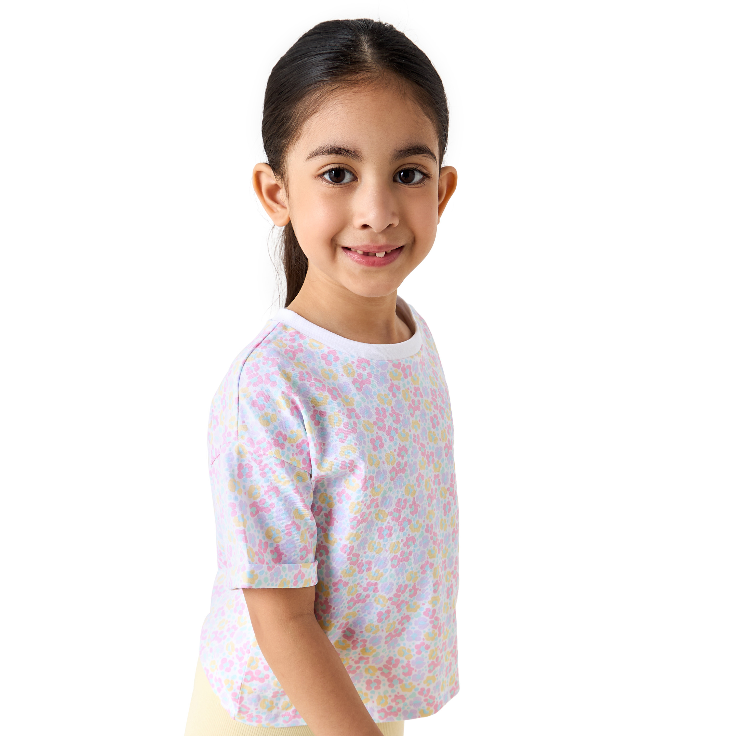 Juniors Floral Print T-shirt with Short Sleeves-girls-clothing-tshirts-image-1