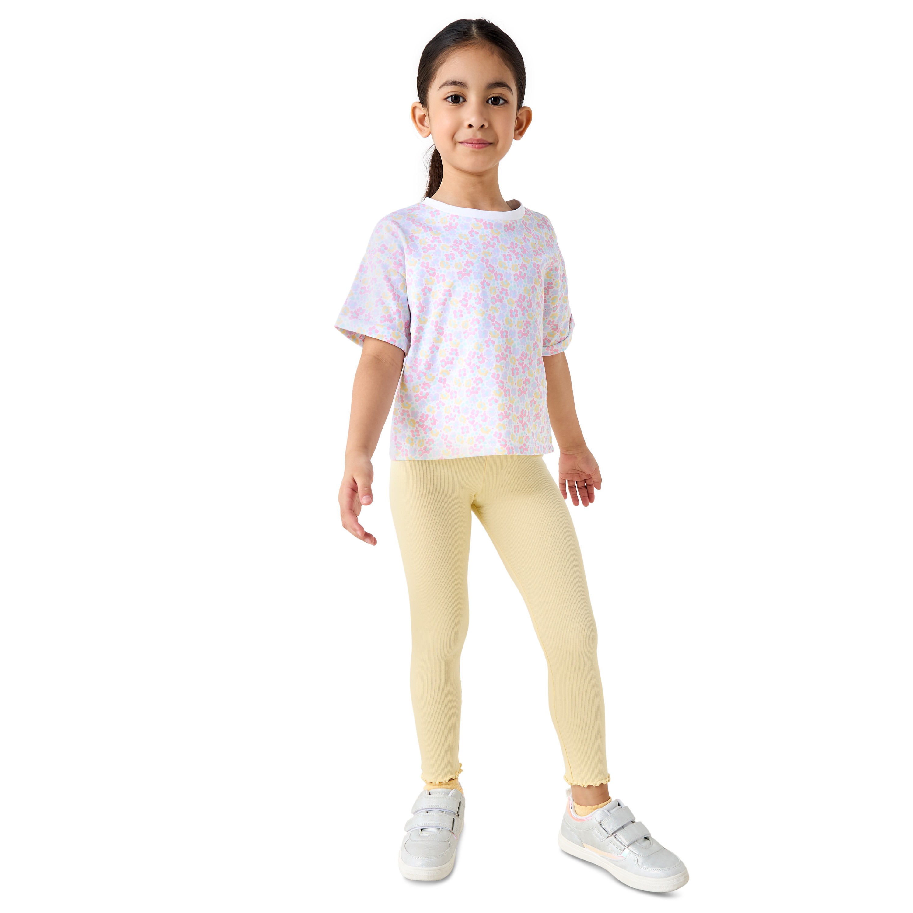 Juniors Floral Print T-shirt with Short Sleeves-girls-clothing-tshirts-image-2