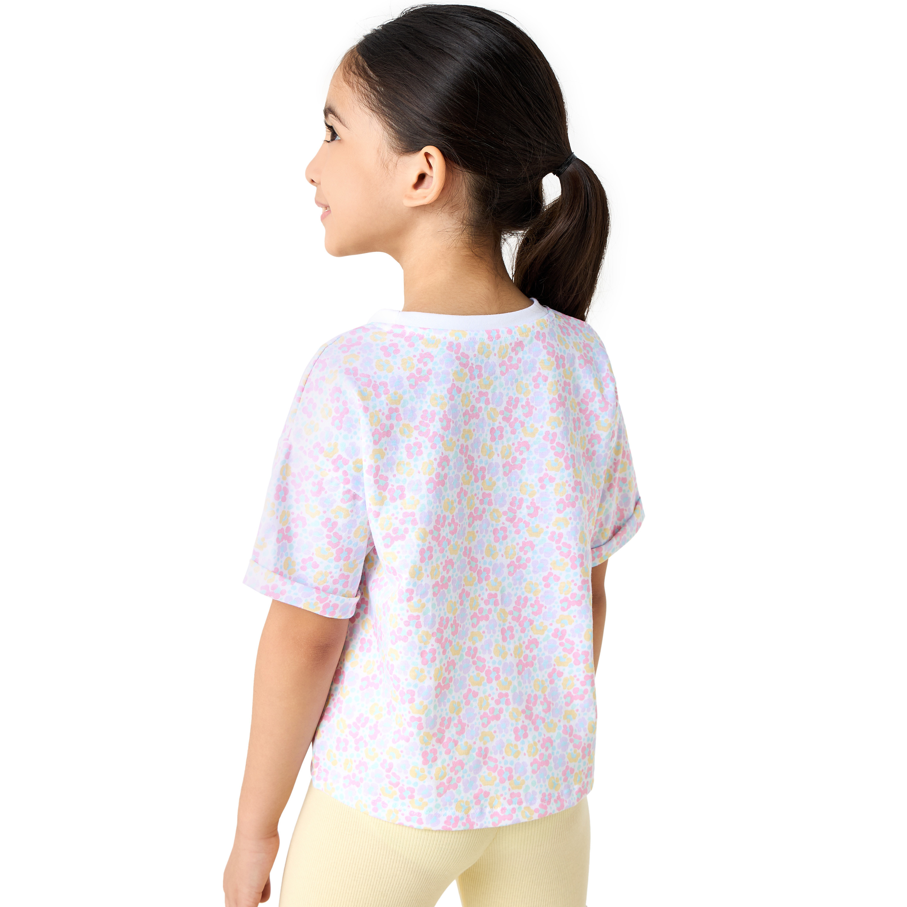 Juniors Floral Print T-shirt with Short Sleeves-girls-clothing-tshirts-image-3