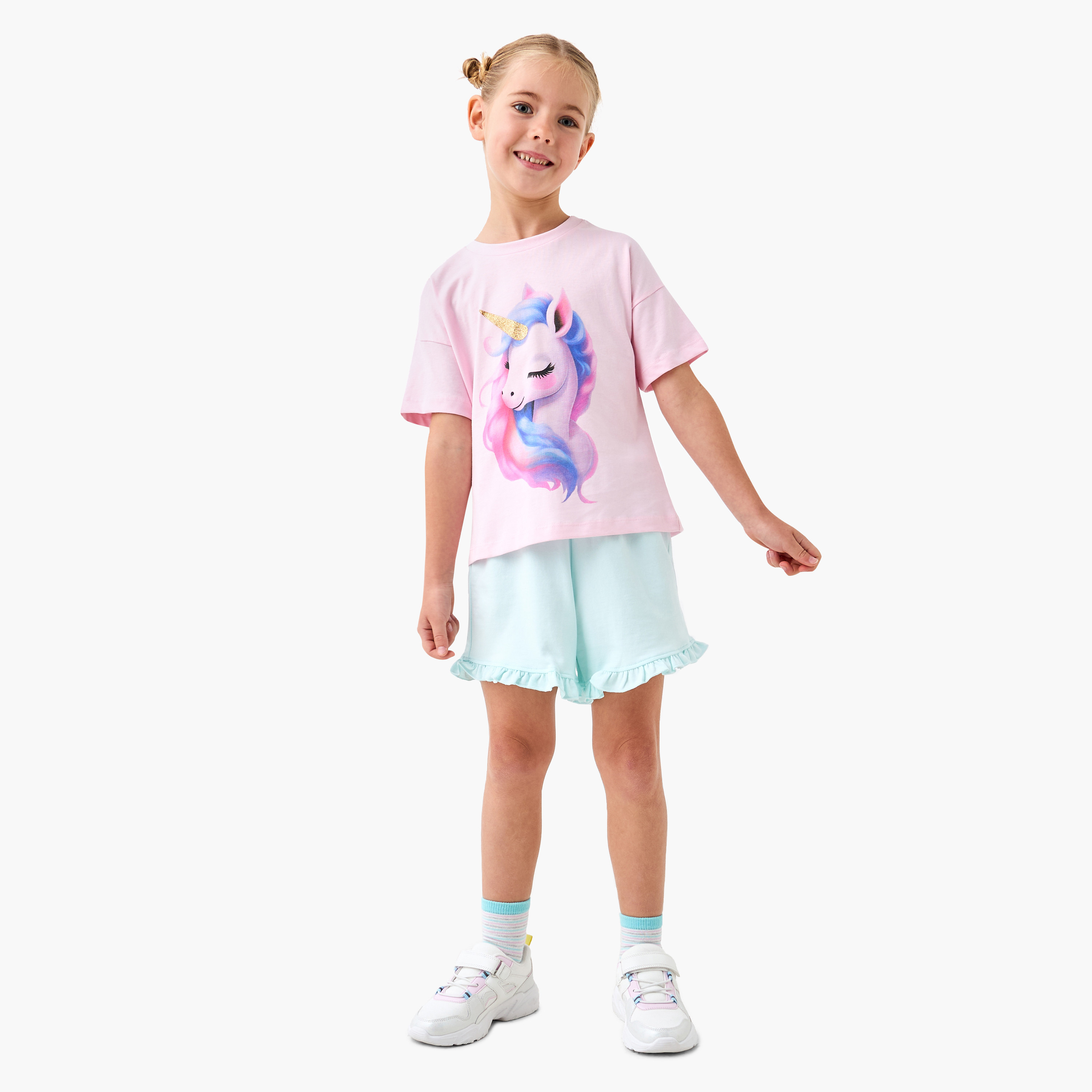 Juniors Unicorn Graphic Print T-shirt with Short Sleeves-girls-clothing-tshirts-image-2