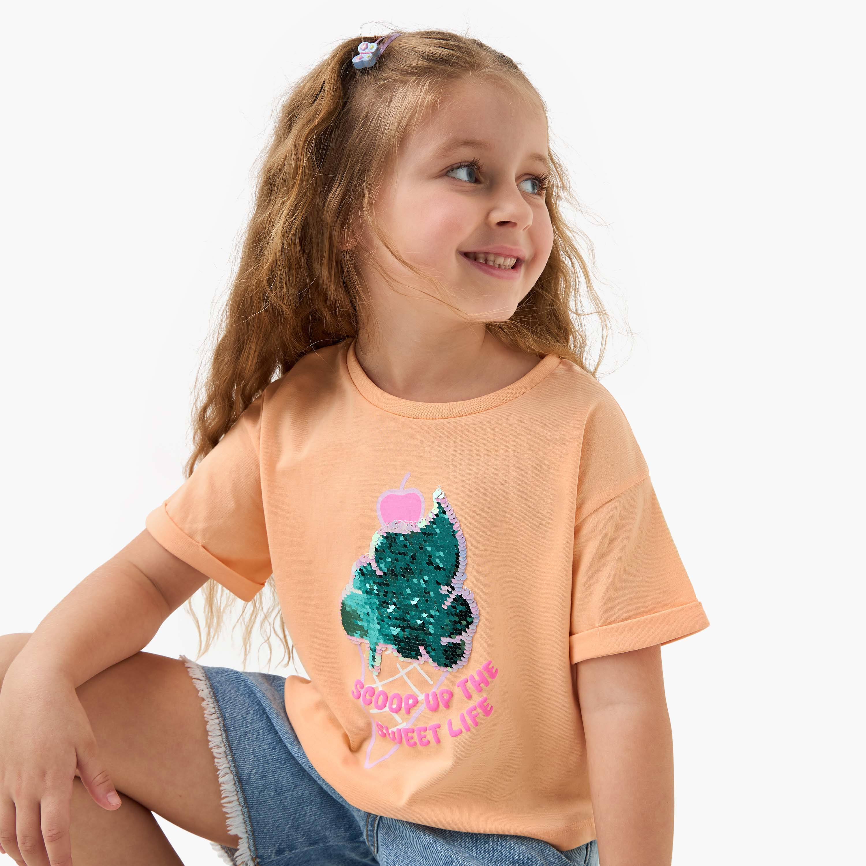 Juniors Embellished T-shirt with Short Sleeves-girls-clothing-tshirts-image-1