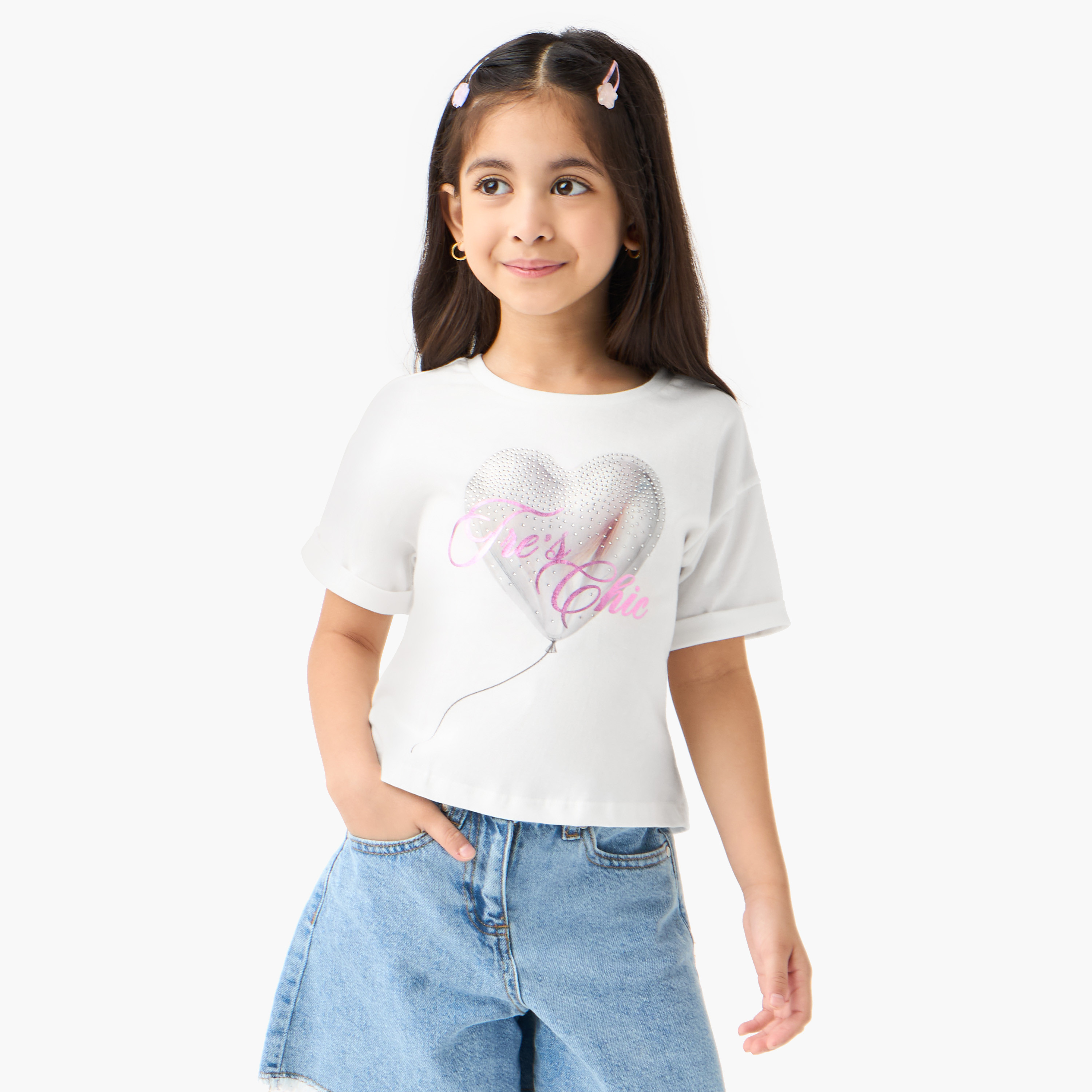 Juniors Embellished T-shirt with Short Sleeves-girls-clothing-tshirts-image-1