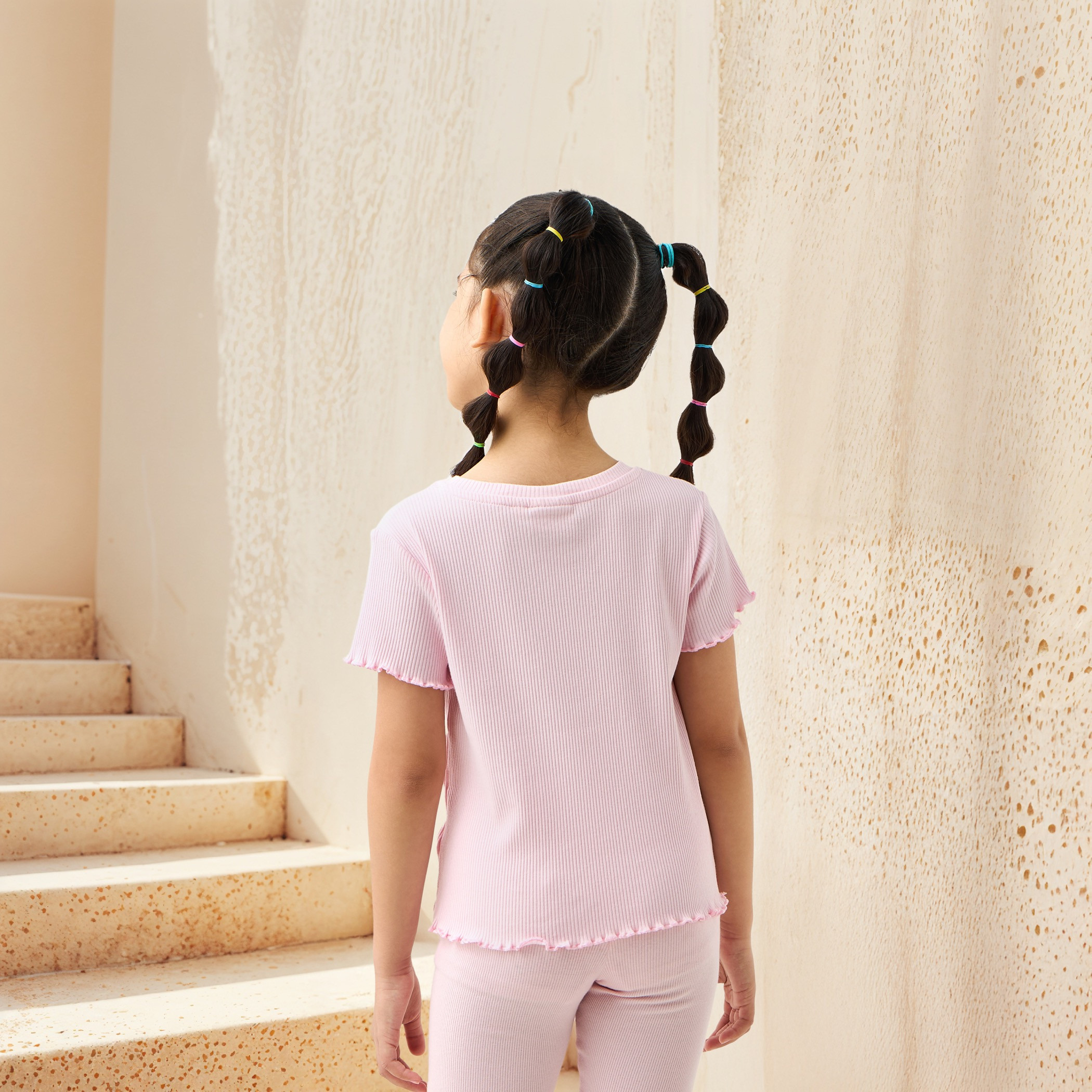 Juniors Ribbed T-shirt with Short Sleeves and Lettuce Hem-girls-clothing-tshirts-image-3
