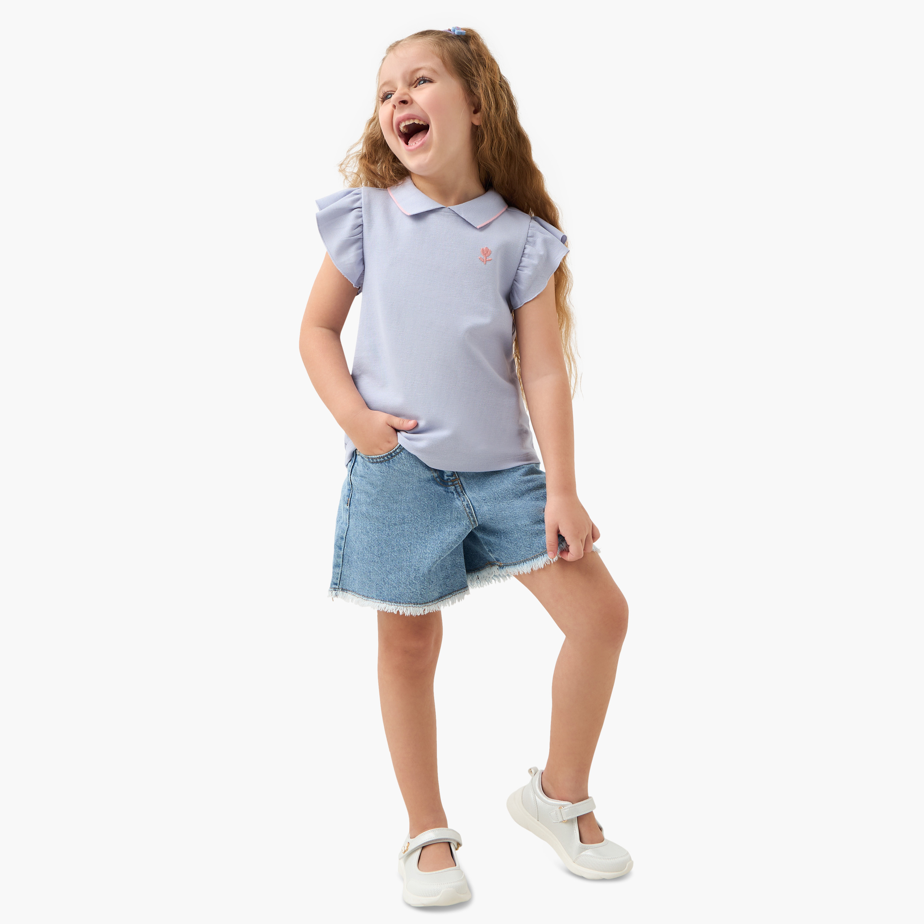 تيشيرت بولو بأكمام قصيرة وتفاصيل تطريز من جونيورز-girls-clothing-tshirts-image-4