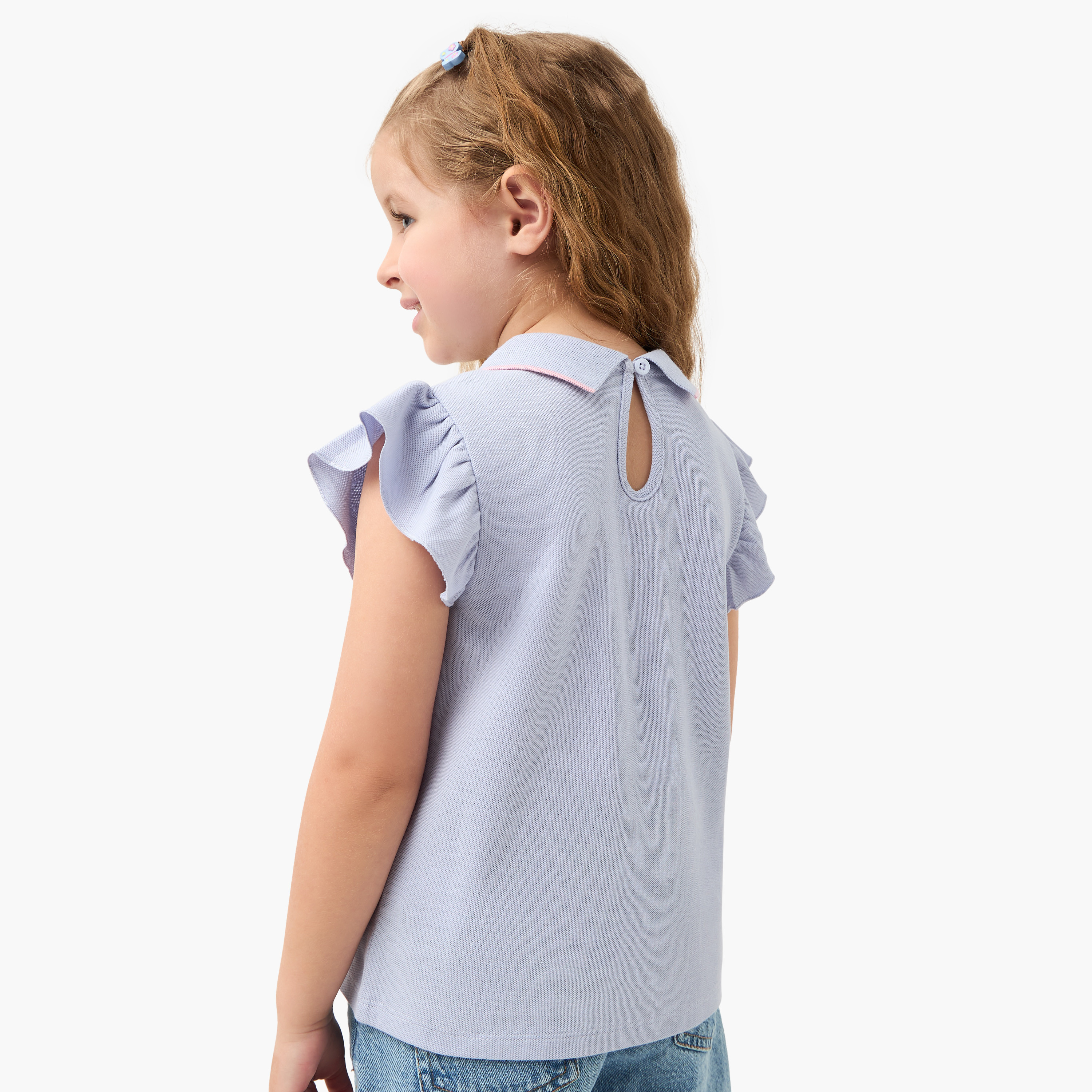 تيشيرت بولو بأكمام قصيرة وتفاصيل تطريز من جونيورز-girls-clothing-tshirts-image-3