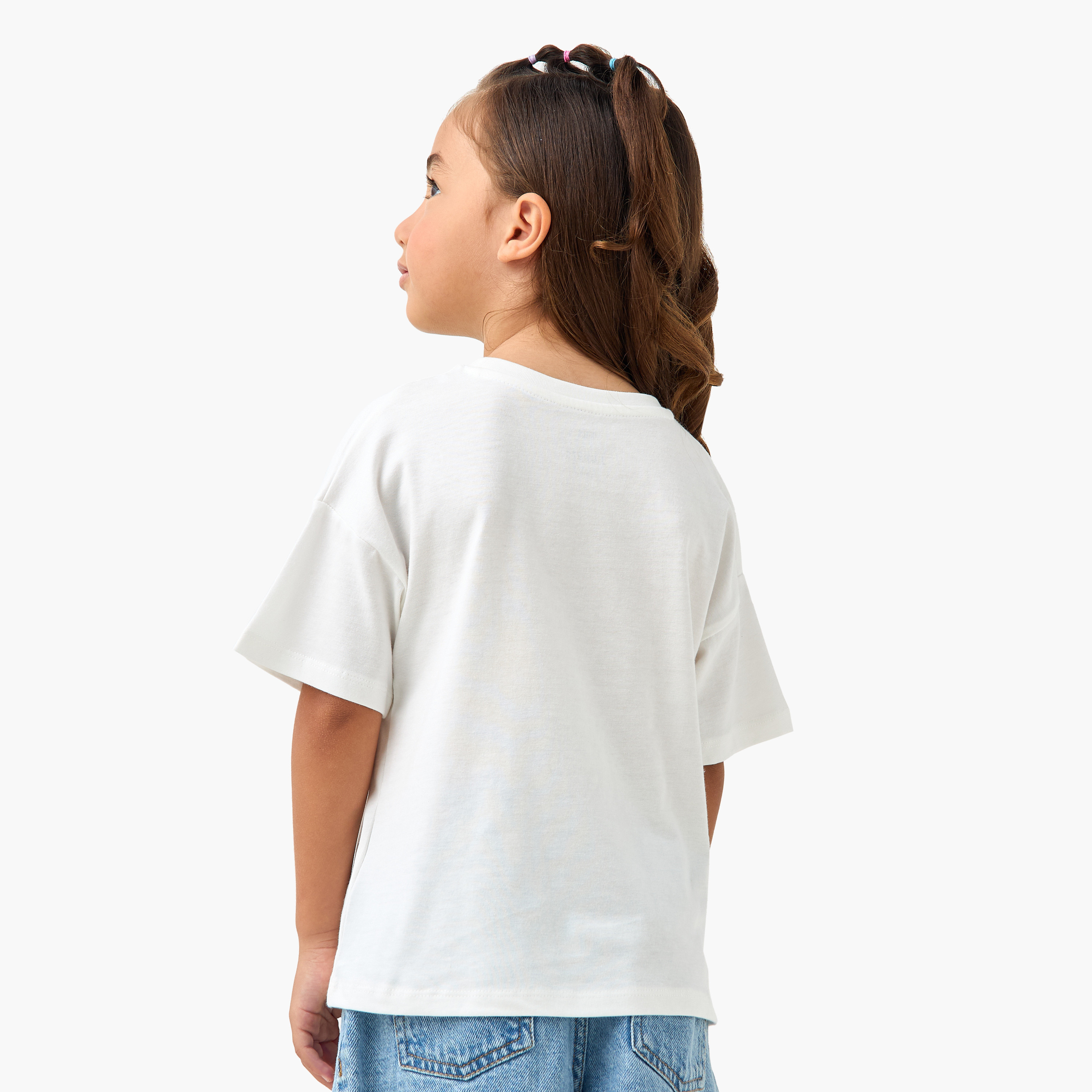 Juniors Graphic Print T-shirt with Drop Shoulder Sleeves-girls-clothing-tshirts-image-3