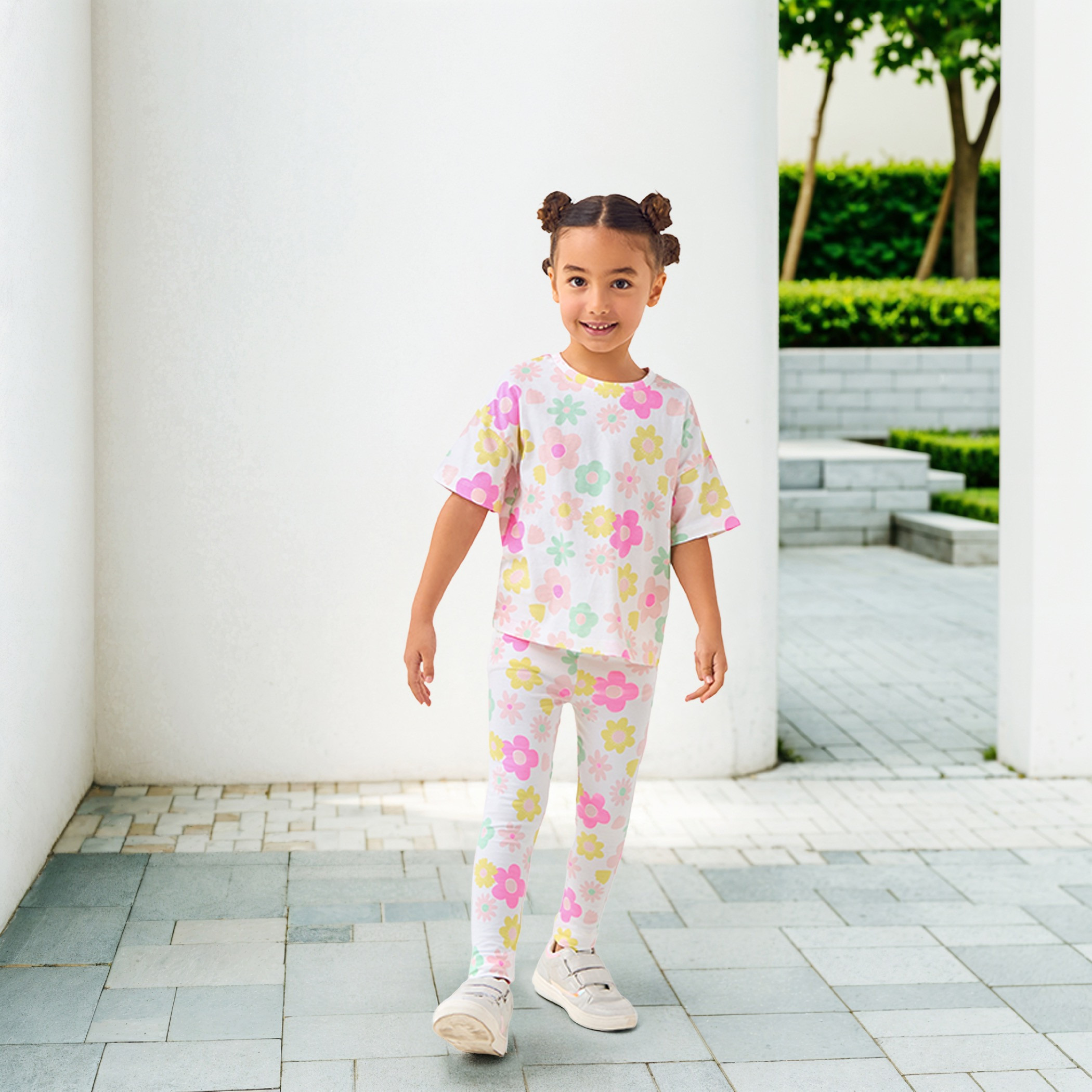 Juniors All-Over Flower Print T-shirt with Drop Shoulder Sleeves-girls-clothing-tshirts-image-2
