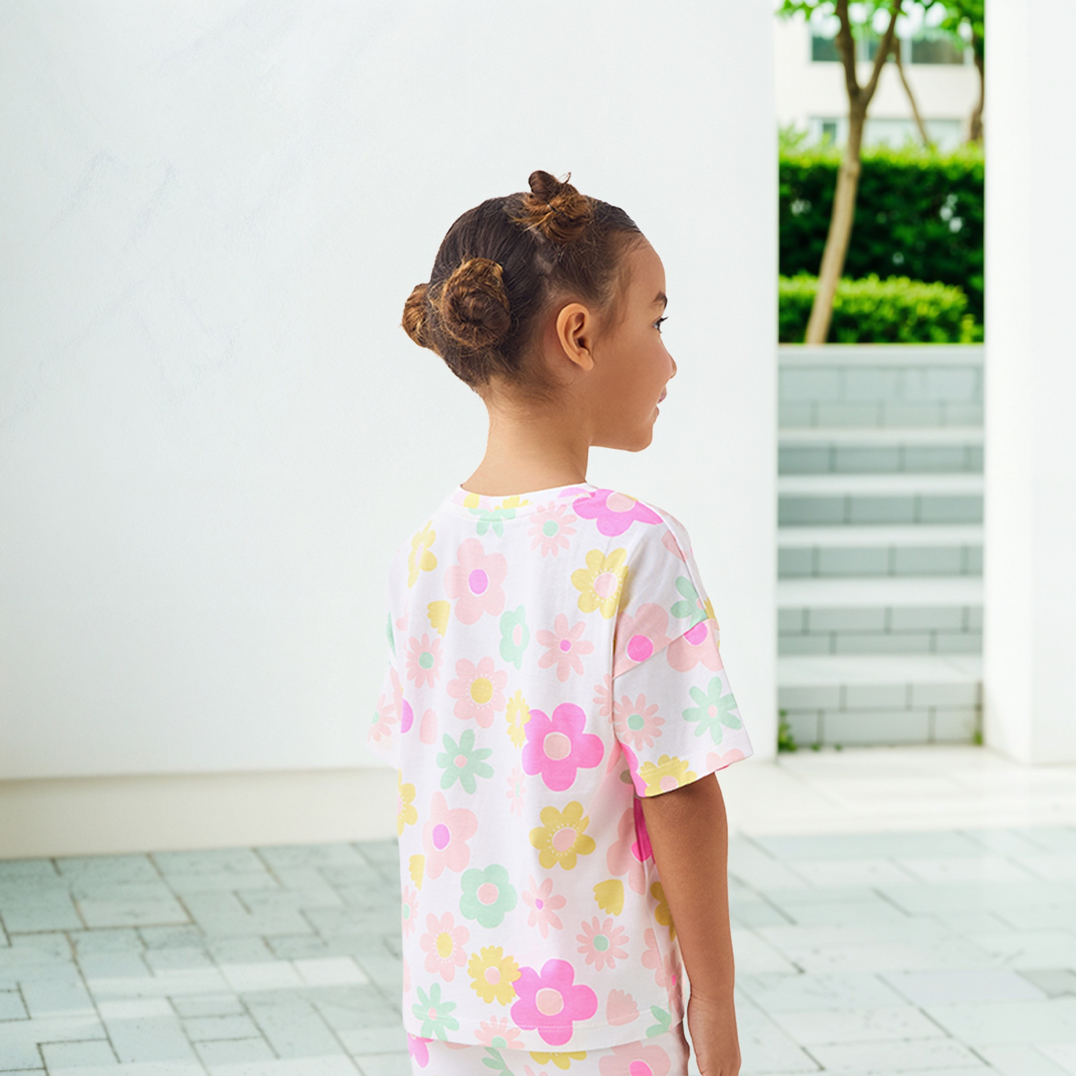 Juniors All-Over Flower Print T-shirt with Drop Shoulder Sleeves-girls-clothing-tshirts-image-3