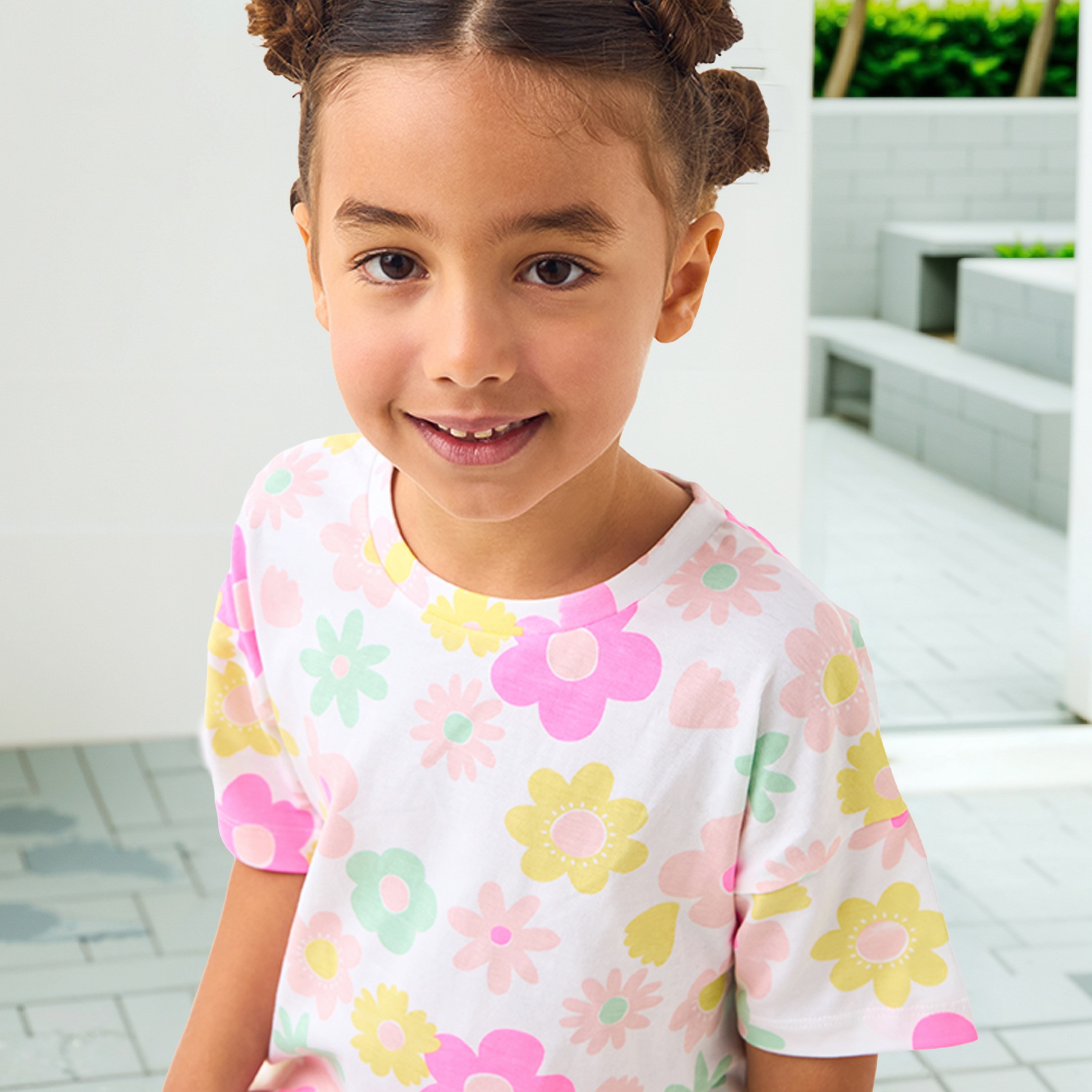 Juniors All-Over Flower Print T-shirt with Drop Shoulder Sleeves-girls-clothing-tshirts-image-4