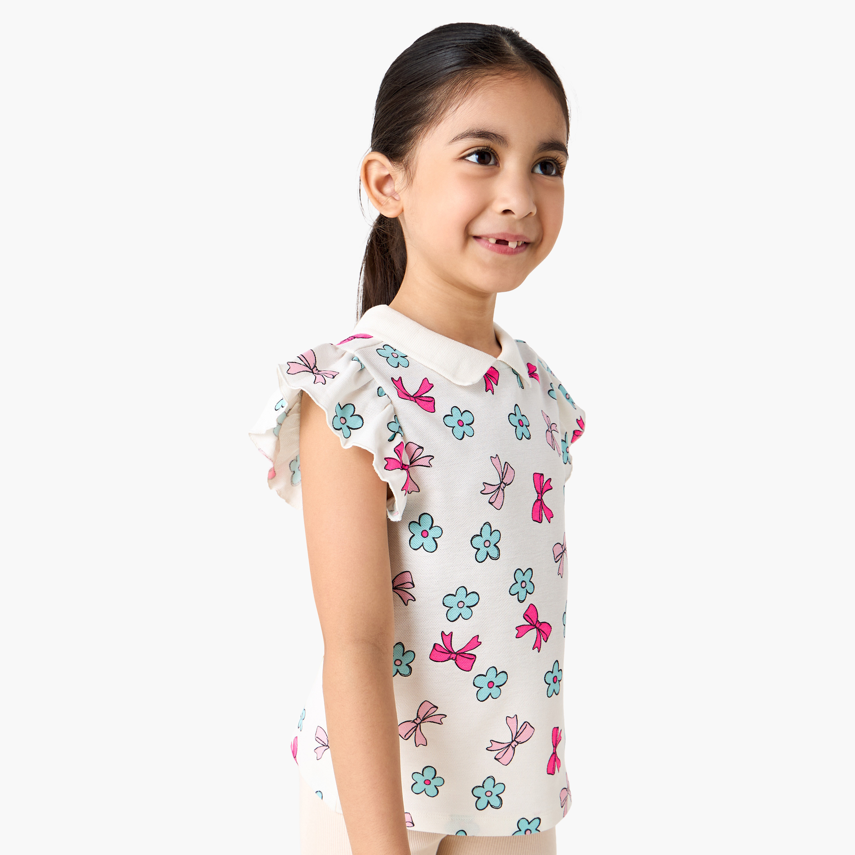 Juniors Printed Polo T-shirt with Short Sleeves-girls-clothing-tshirts-image-1