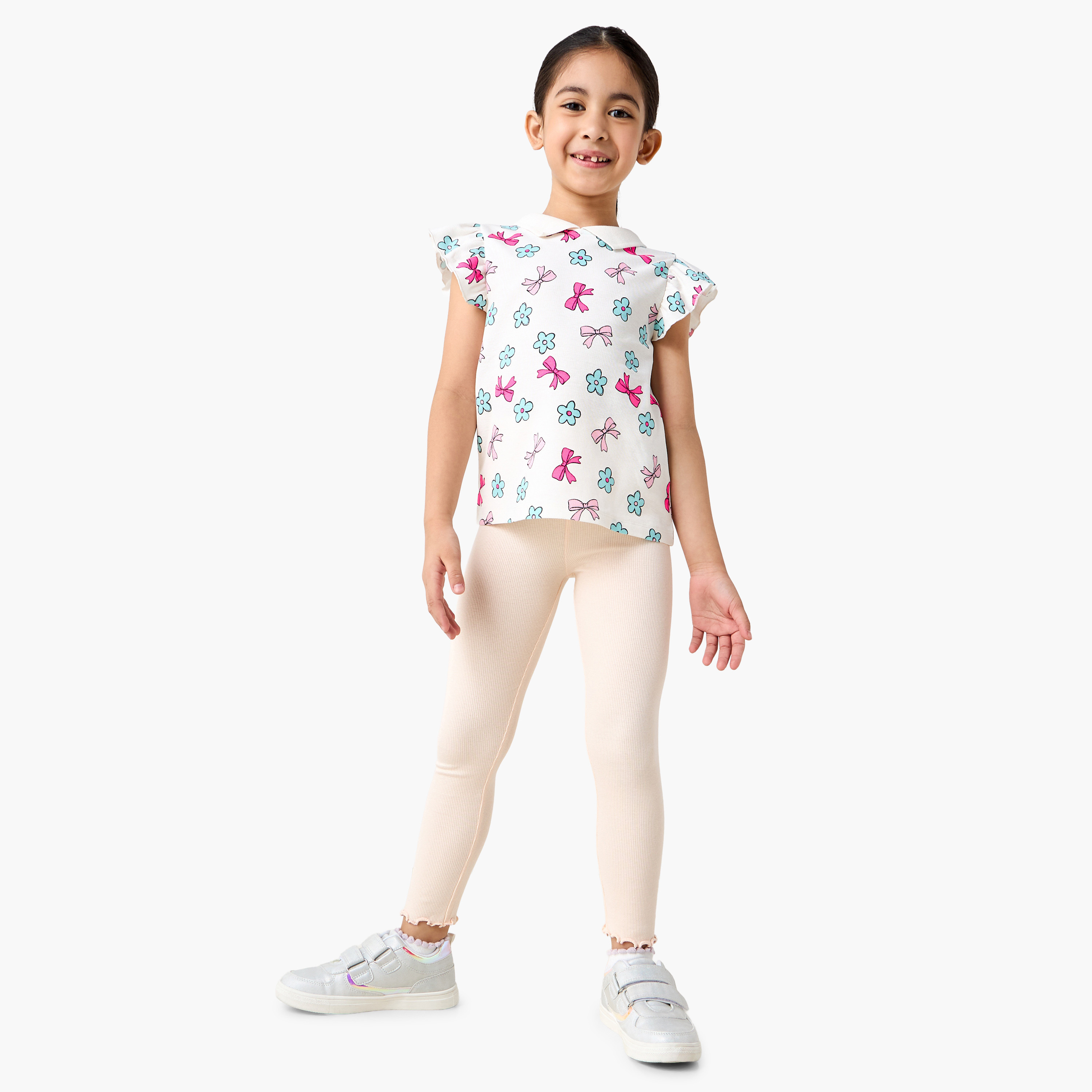 Juniors Printed Polo T-shirt with Short Sleeves-girls-clothing-tshirts-image-2