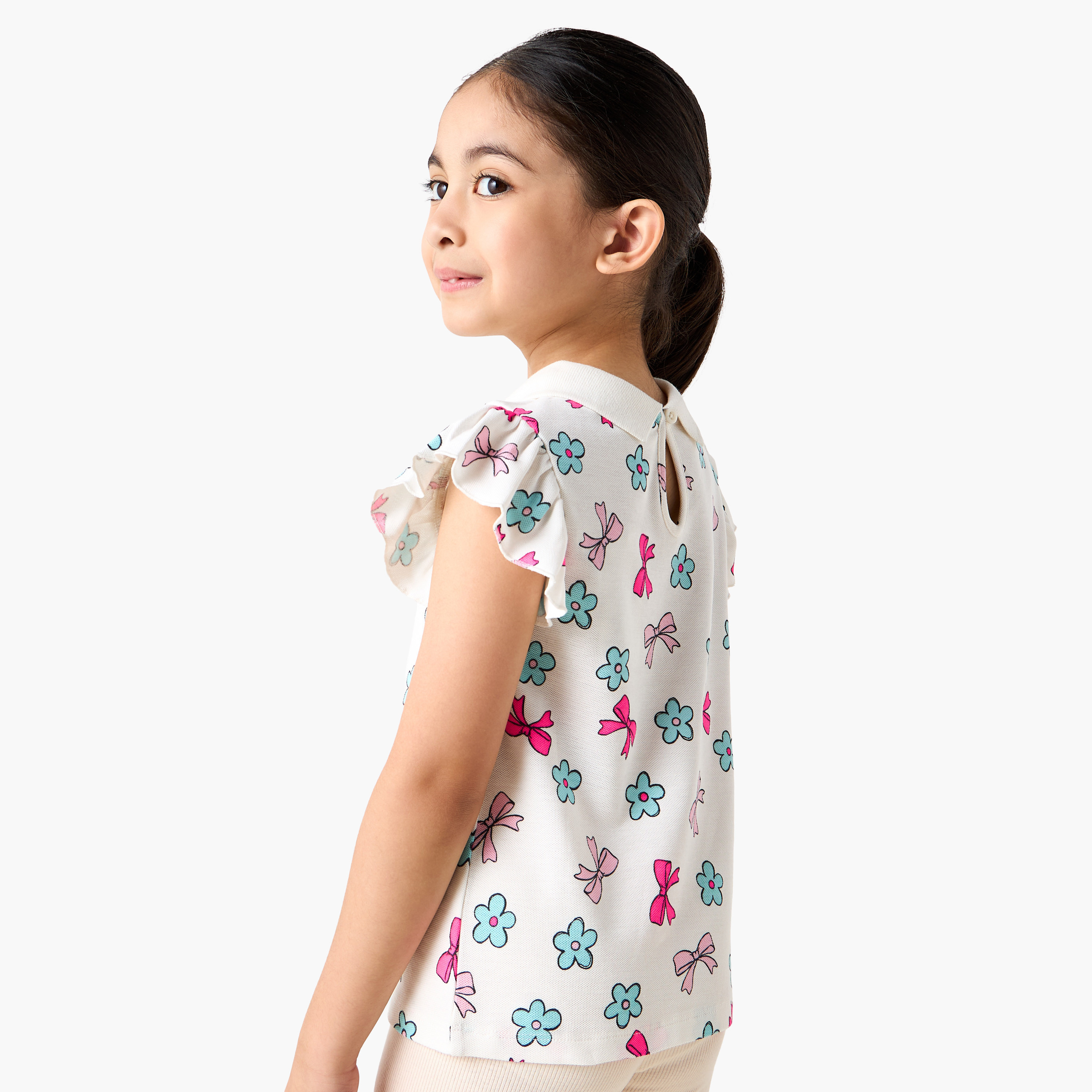 Juniors Printed Polo T-shirt with Short Sleeves-girls-clothing-tshirts-image-3