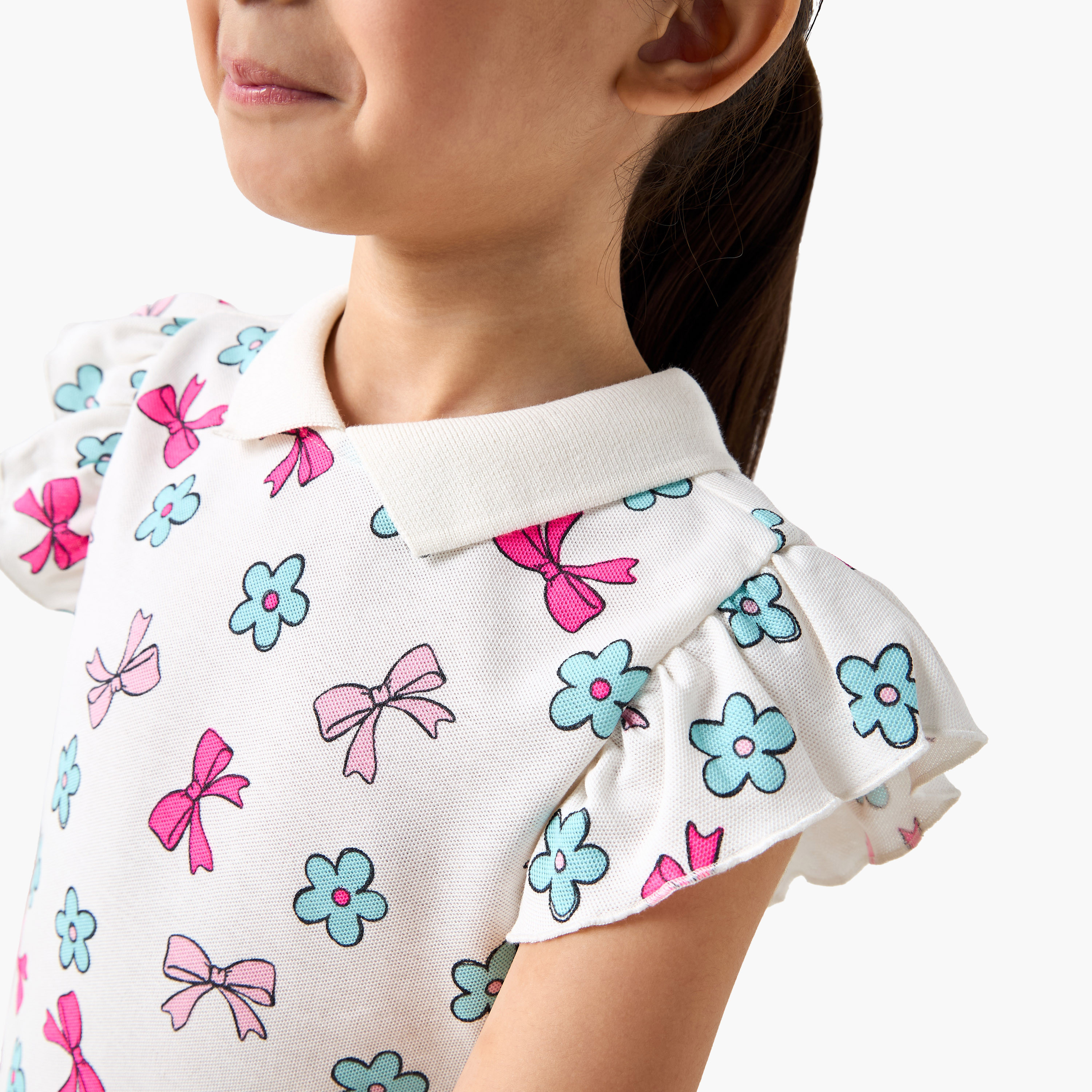 Juniors Printed Polo T-shirt with Short Sleeves-girls-clothing-tshirts-image-4