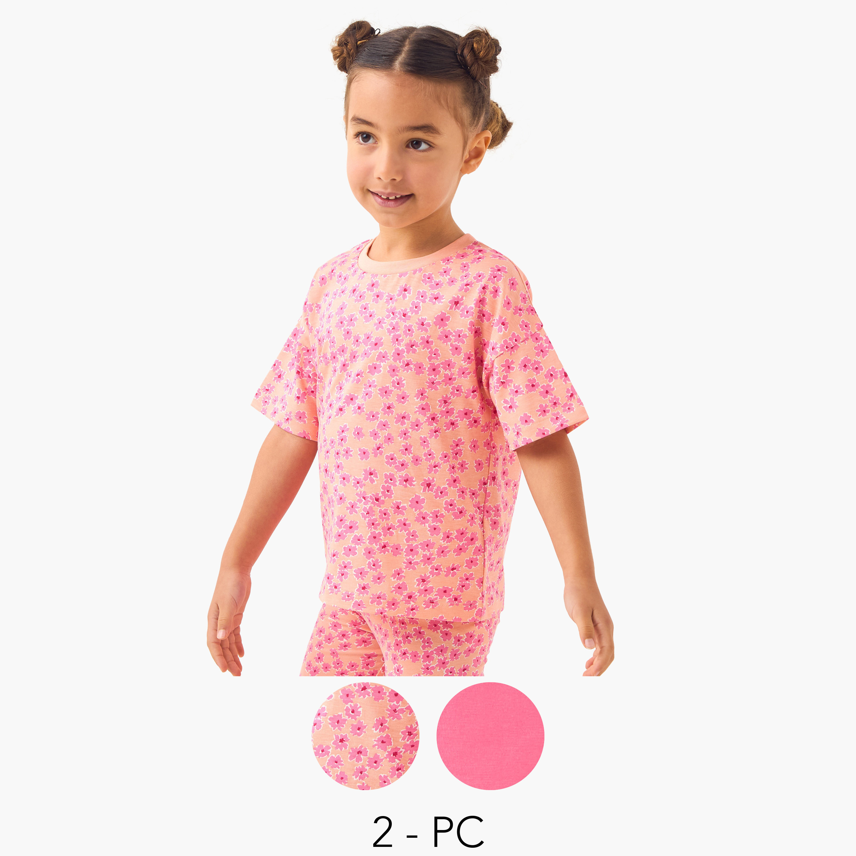 Juniors Printed T-shirt with Drop Shoulder Sleeves - Set of 2-girls-clothing-tshirts-image-1