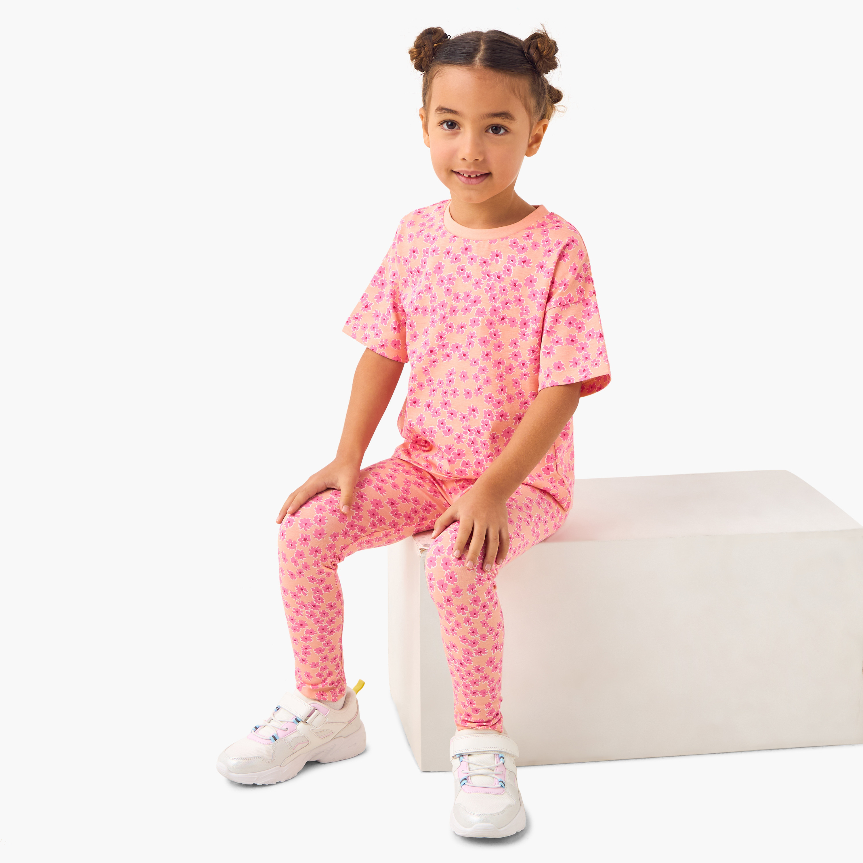 Juniors Printed T-shirt with Drop Shoulder Sleeves - Set of 2-girls-clothing-tshirts-image-2