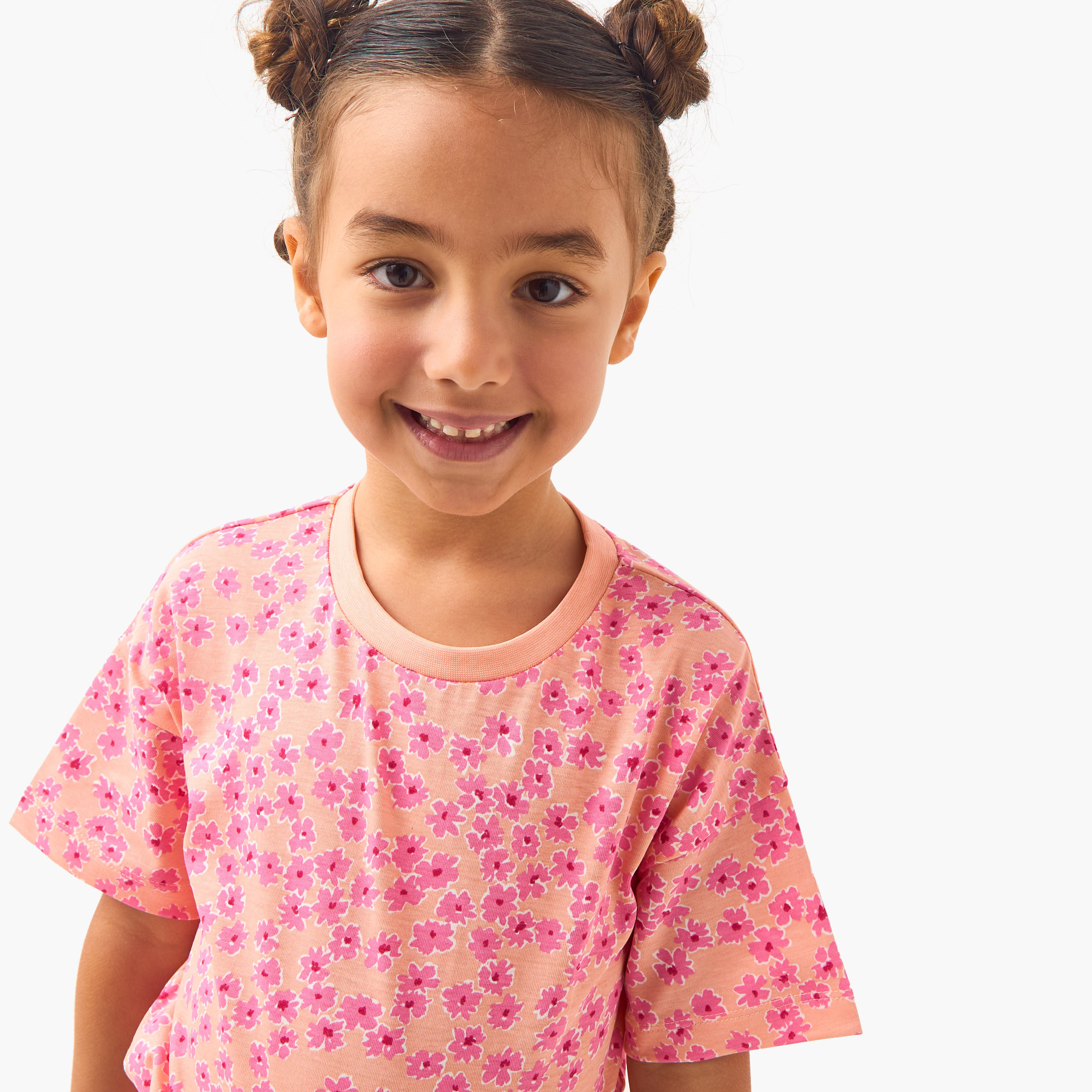 Juniors Printed T-shirt with Drop Shoulder Sleeves - Set of 2-girls-clothing-tshirts-image-4