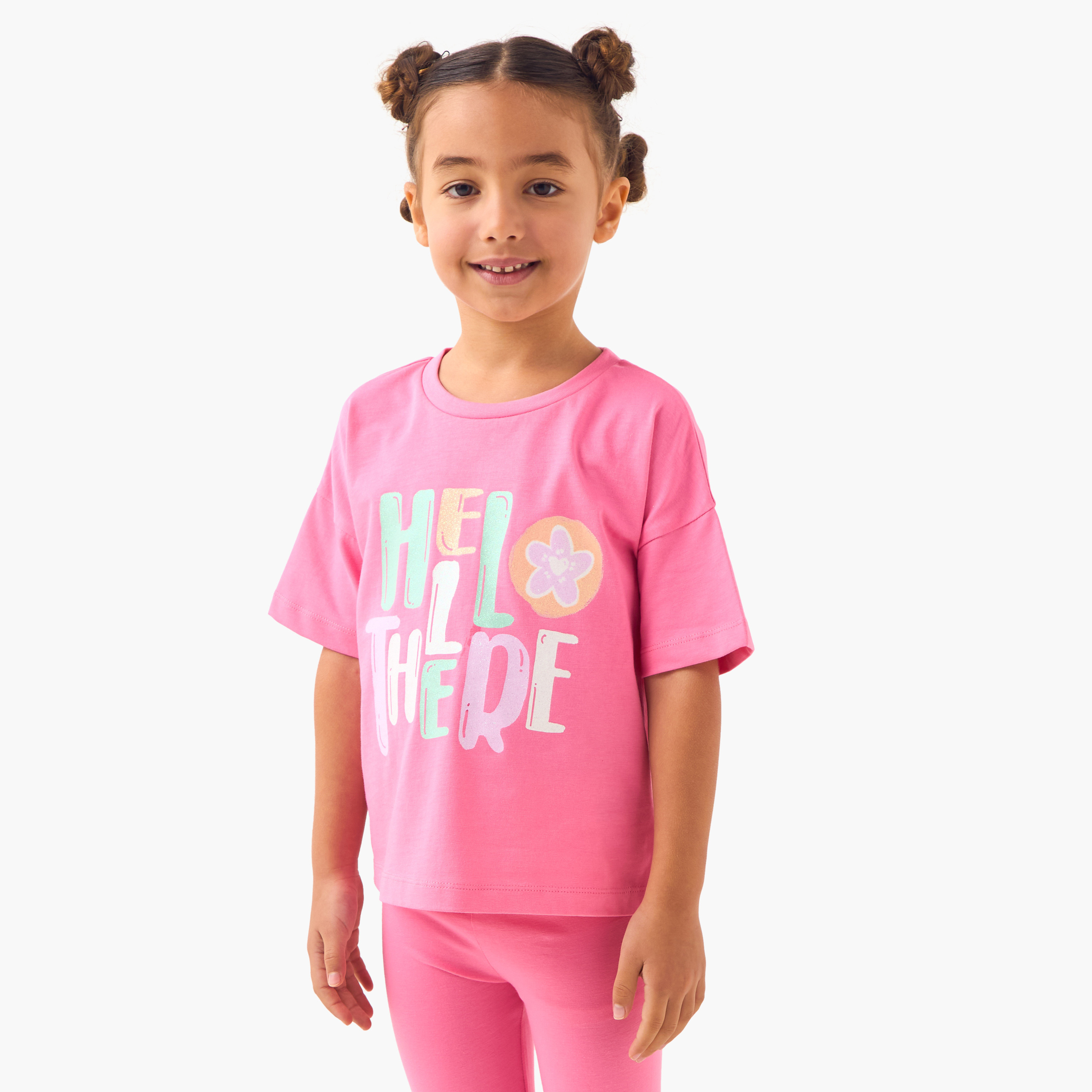Juniors Printed T-shirt with Drop Shoulder Sleeves - Set of 2-girls-clothing-tshirts-image-6