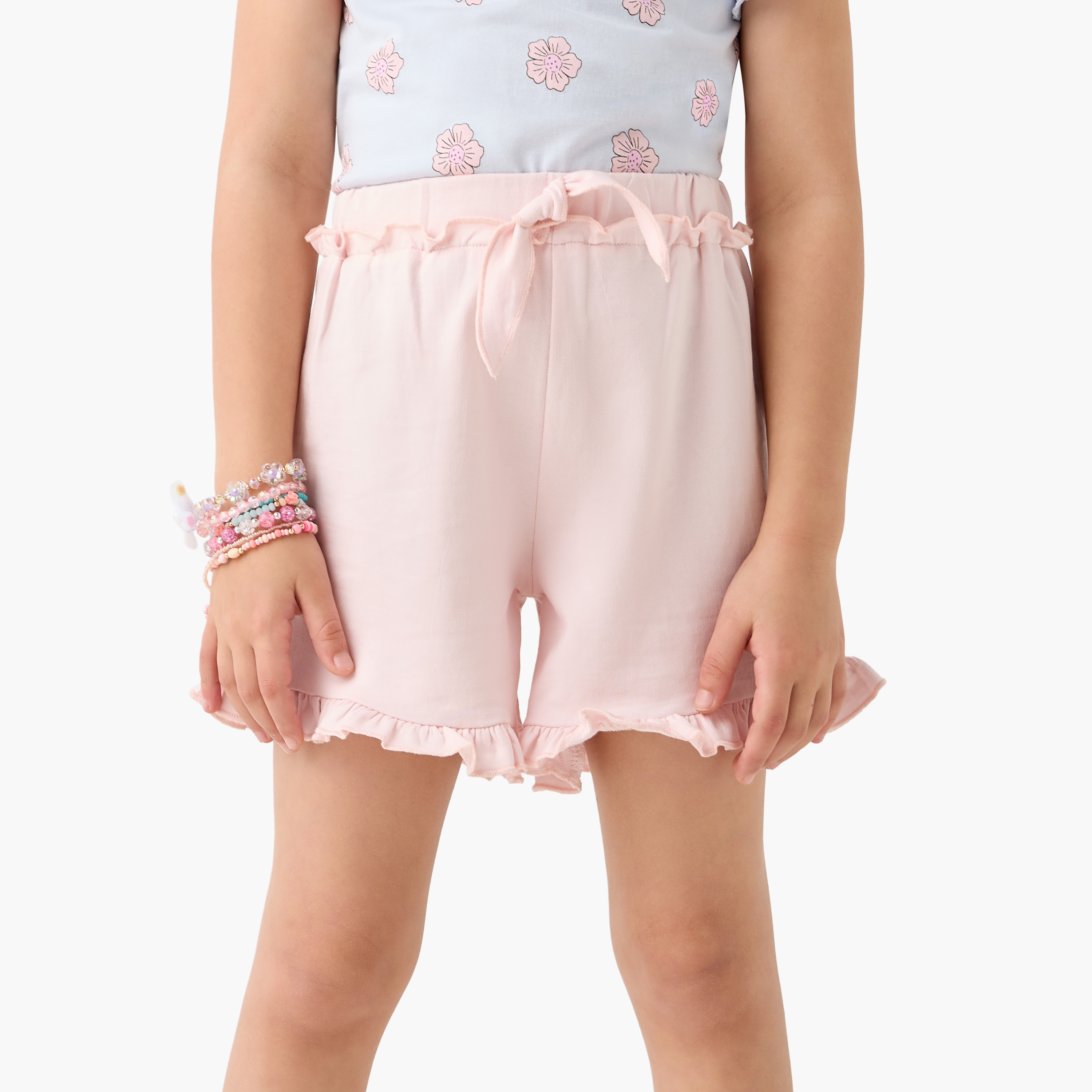 شورت سادة بكشكش وحزام خصر مطاطي من جونيورز-girls-clothing-bottoms-shorts-image-4