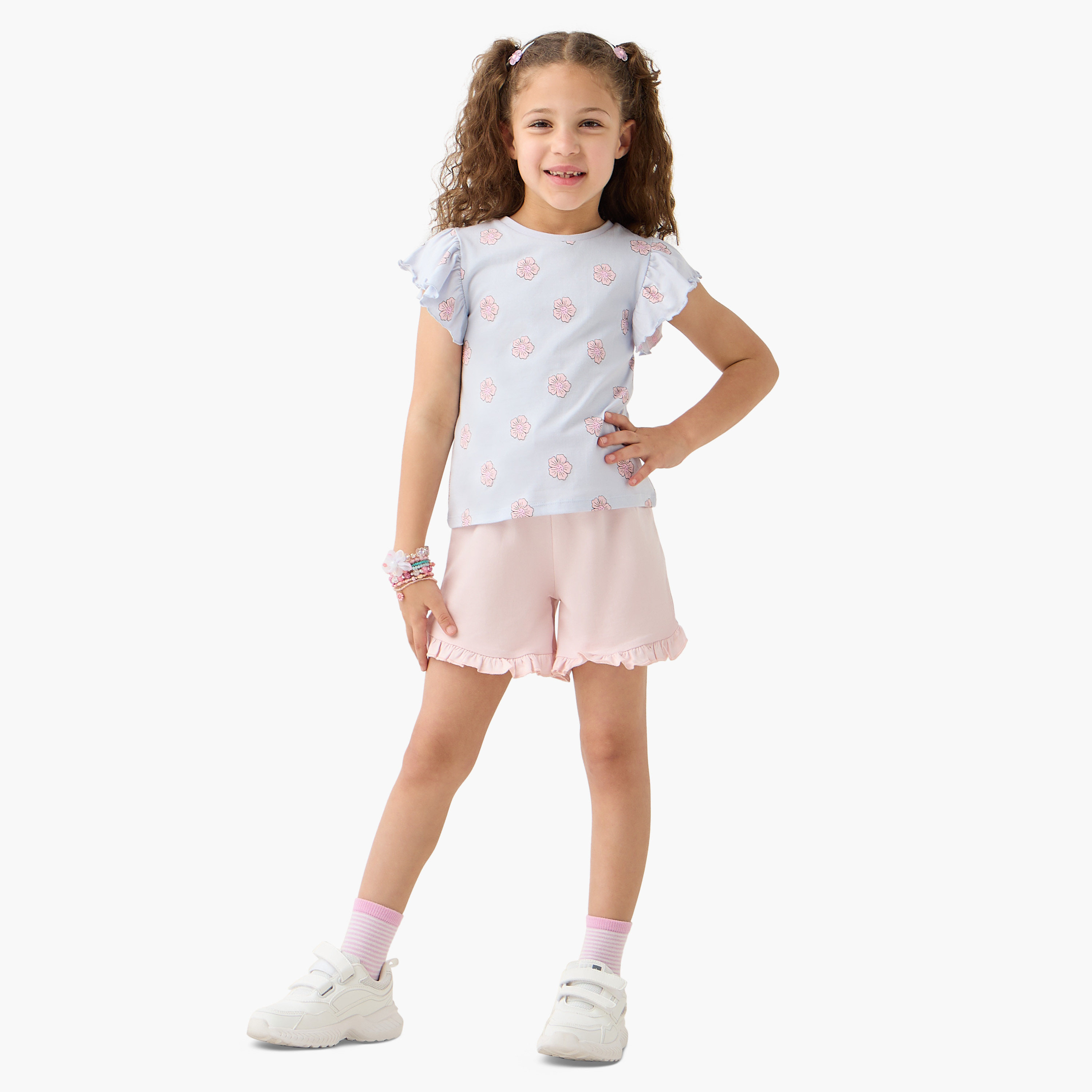 شورت سادة بكشكش وحزام خصر مطاطي من جونيورز-girls-clothing-bottoms-shorts-image-3