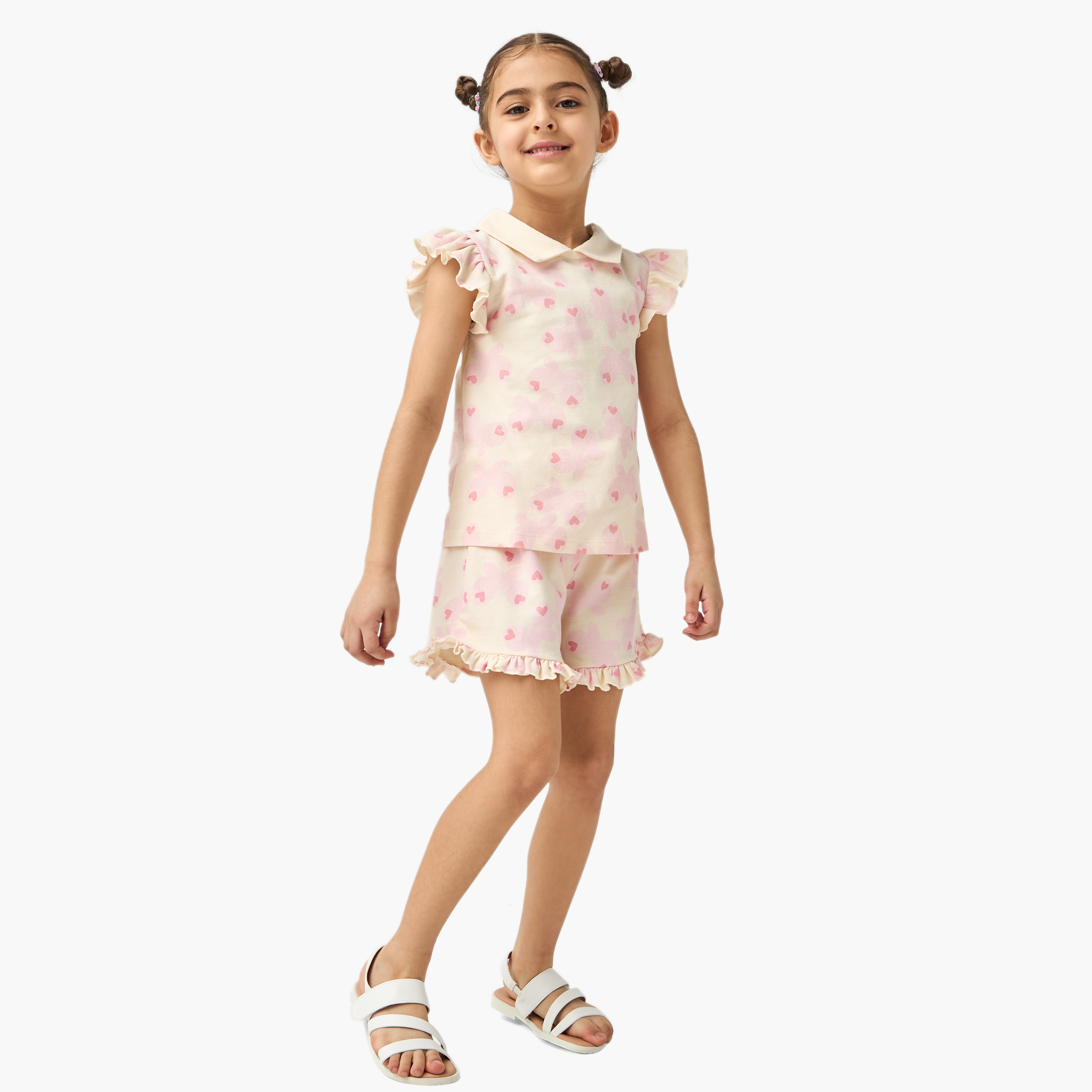 شورت بخصر مطاطي وكشكش وطبعات قلب من جونيورز-girls-clothing-bottoms-shorts-image-4