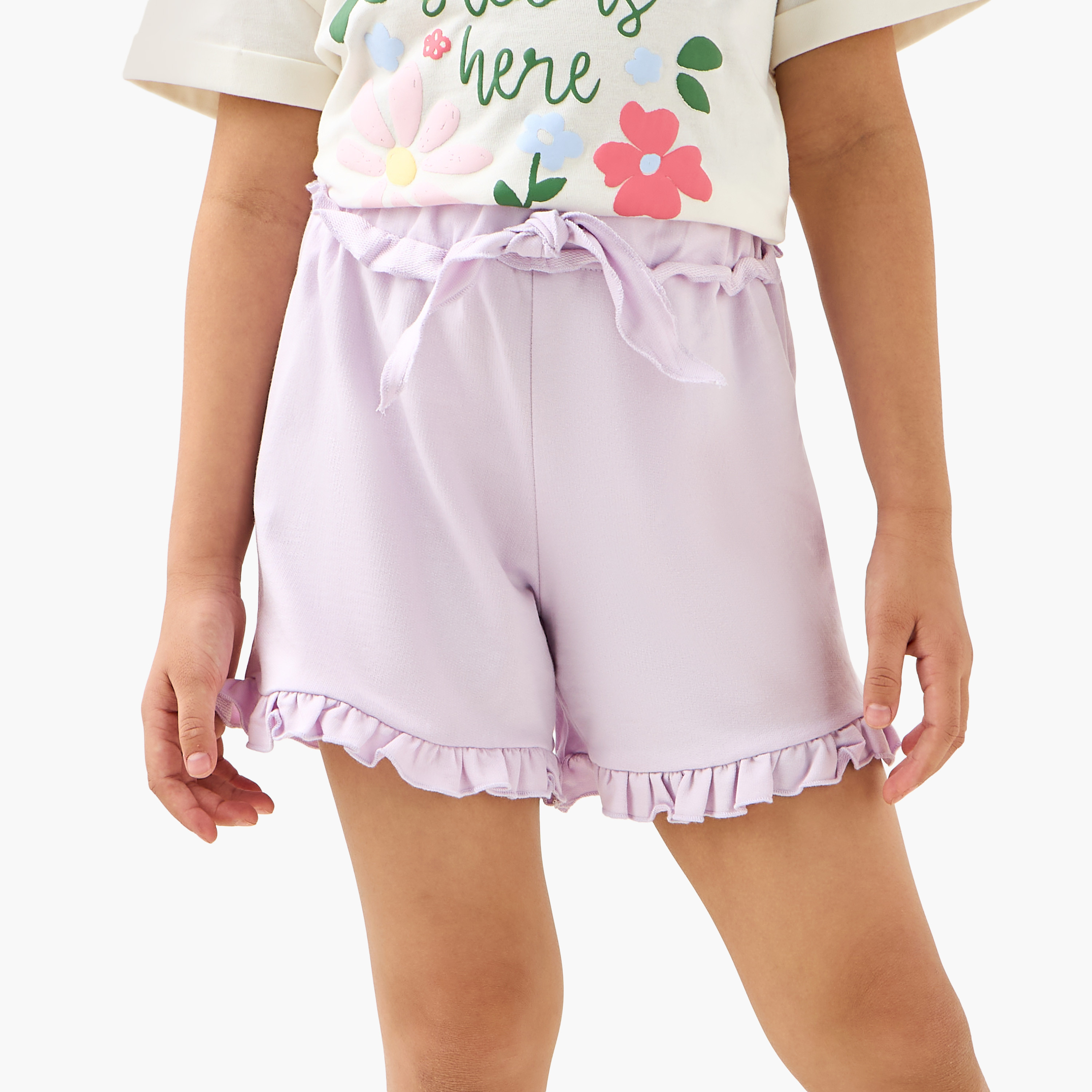 Juniors Solid Shorts with Ruffle Detail and Elasticated Waistband-girls-clothing-bottoms-shorts-image-1