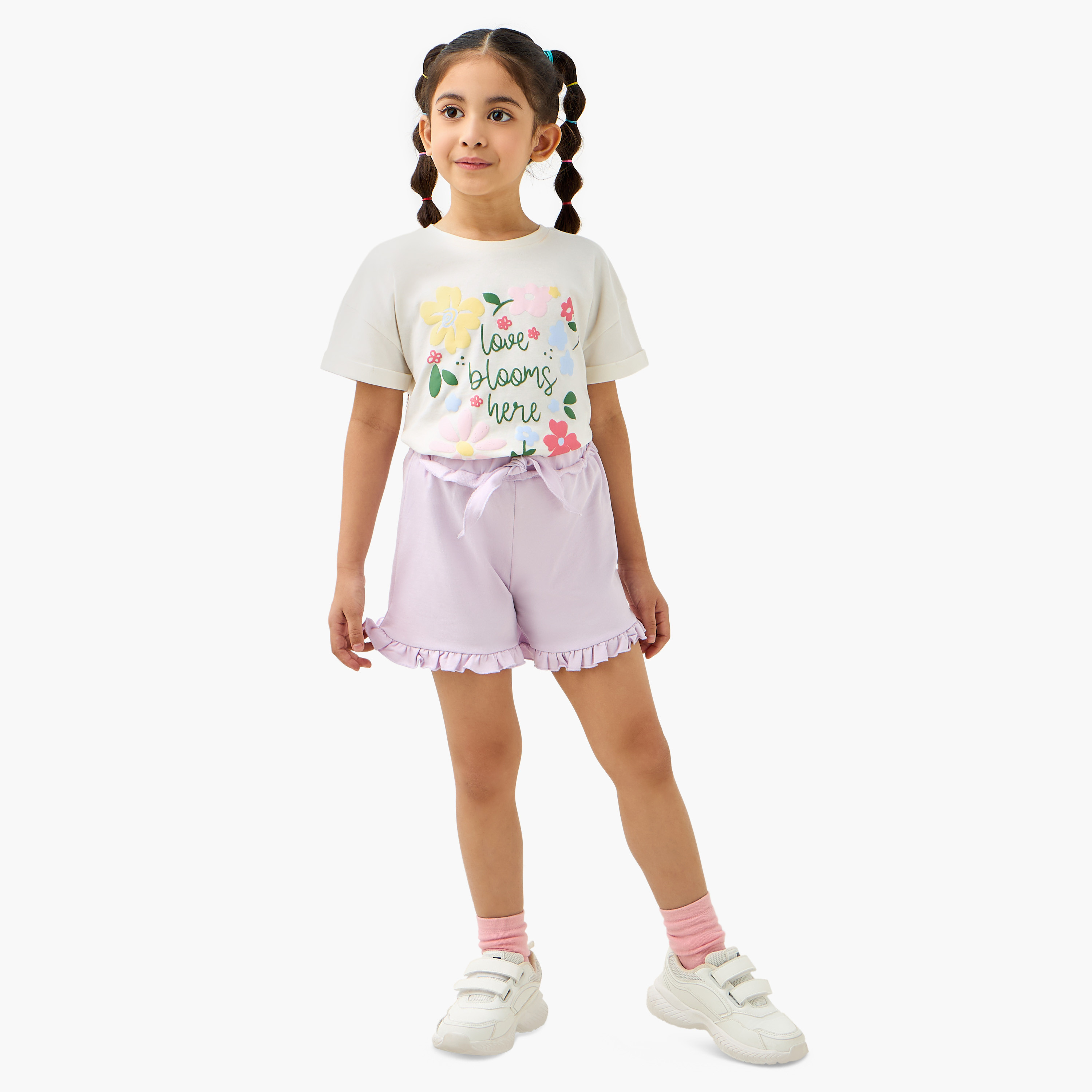 Juniors Solid Shorts with Ruffle Detail and Elasticated Waistband-girls-clothing-bottoms-shorts-image-2