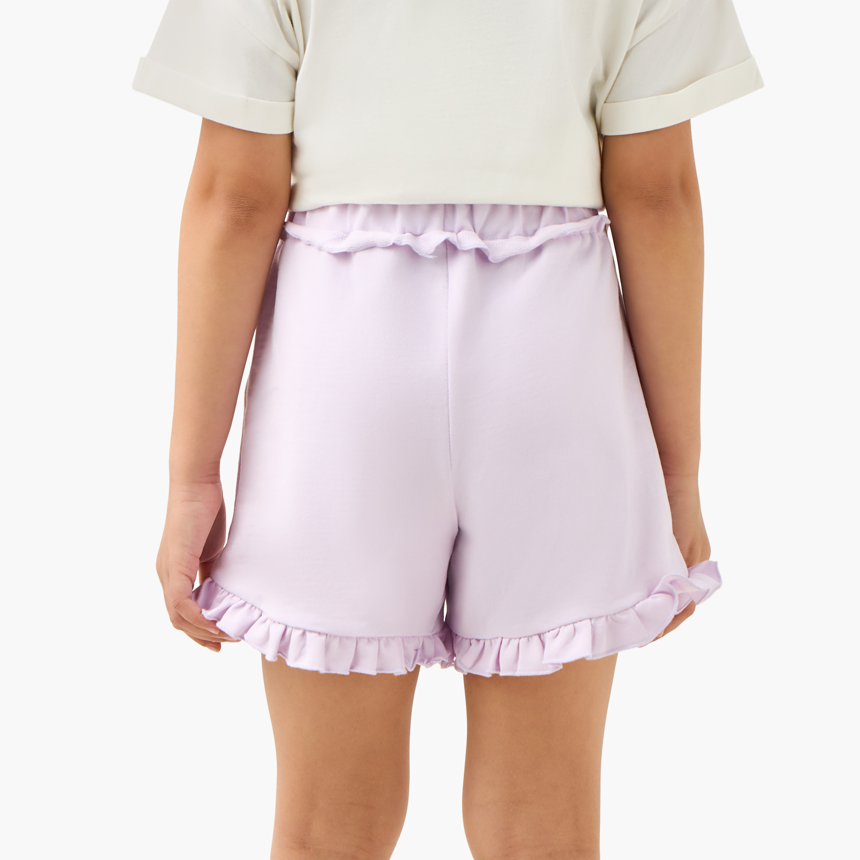 Juniors Solid Shorts with Ruffle Detail and Elasticated Waistband-girls-clothing-bottoms-shorts-image-3