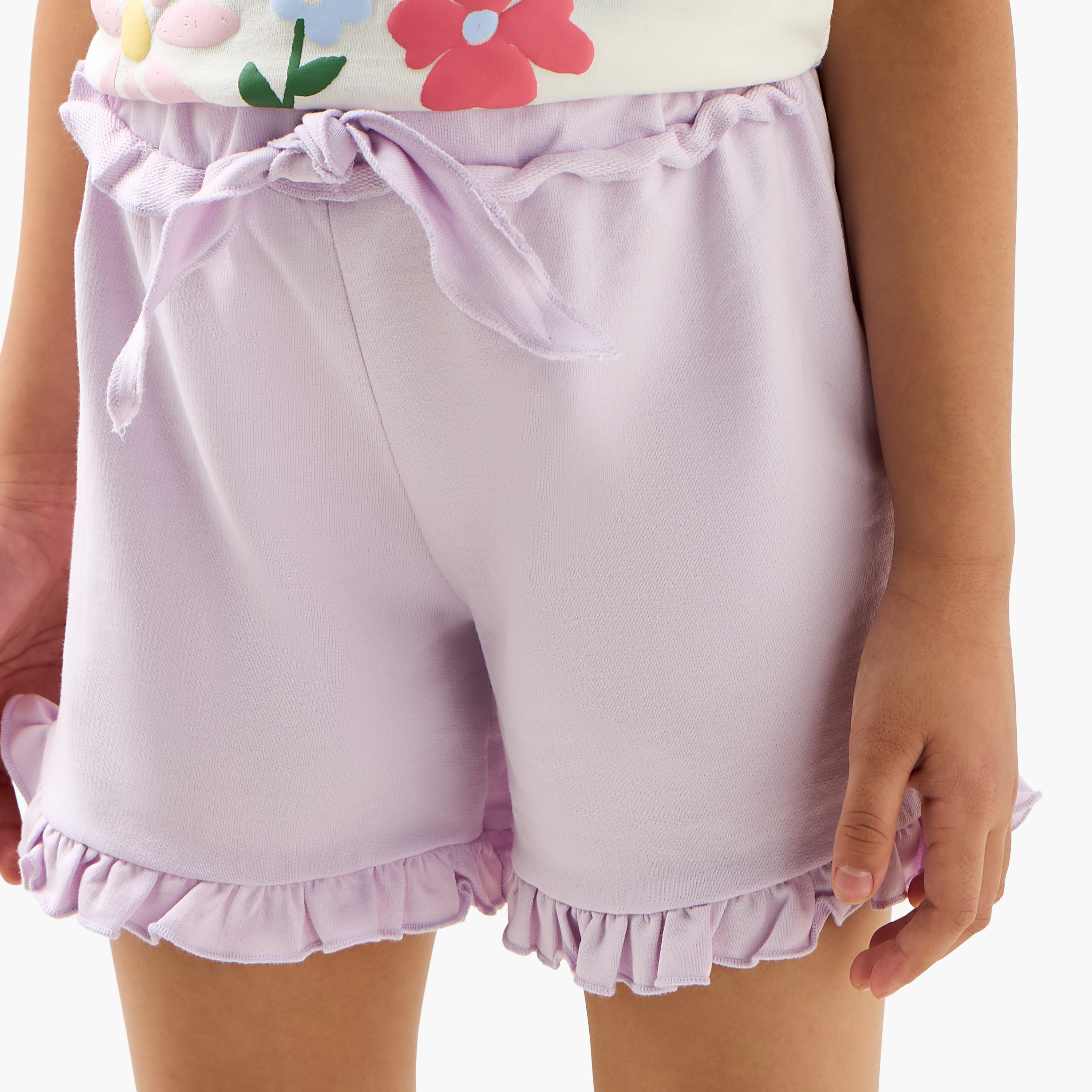 Juniors Solid Shorts with Ruffle Detail and Elasticated Waistband-girls-clothing-bottoms-shorts-image-4