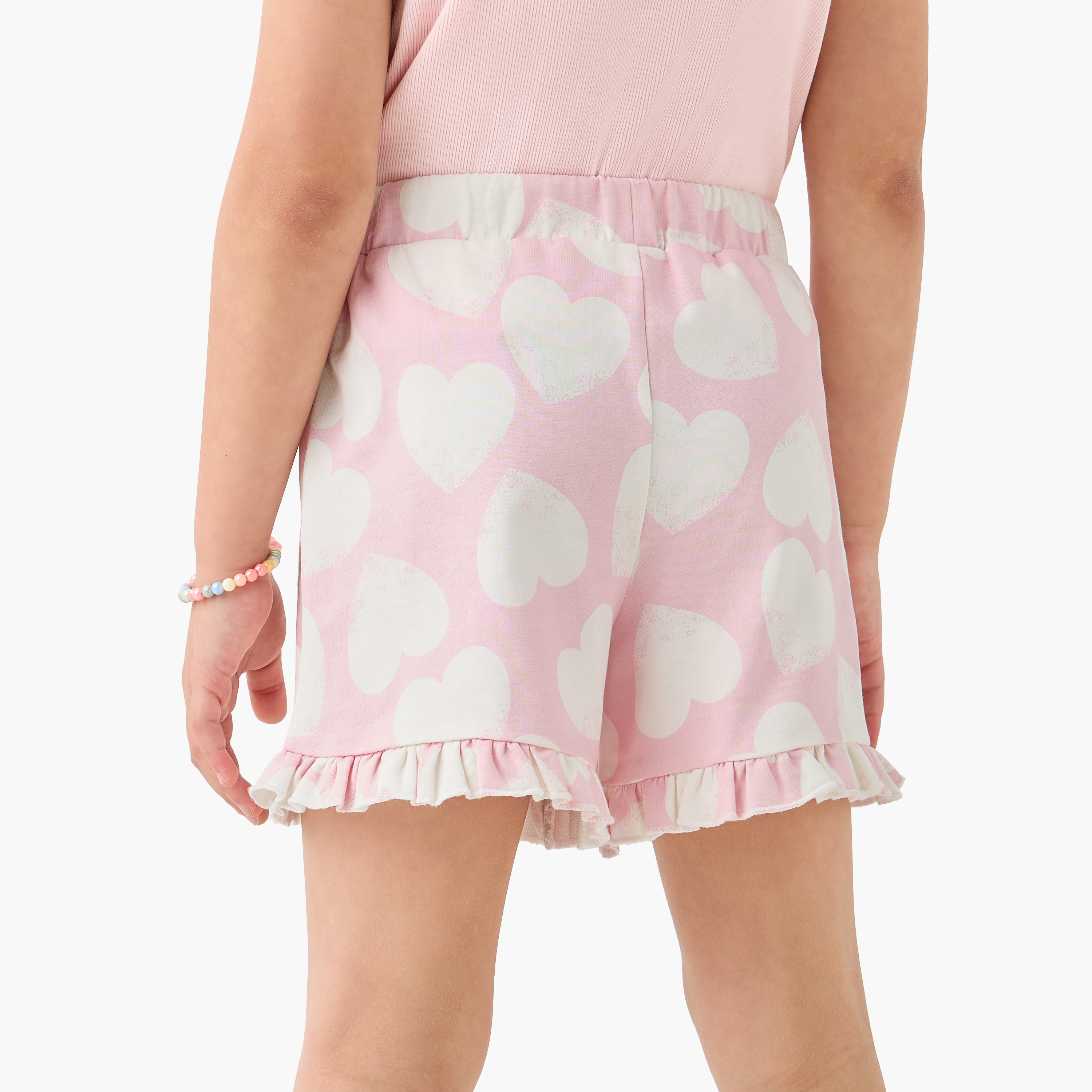 Juniors All-Over Heart Print Shorts with Elasticated Waistband and Frill Detail-baby-girls-clothing-bottoms-shorts-image-3