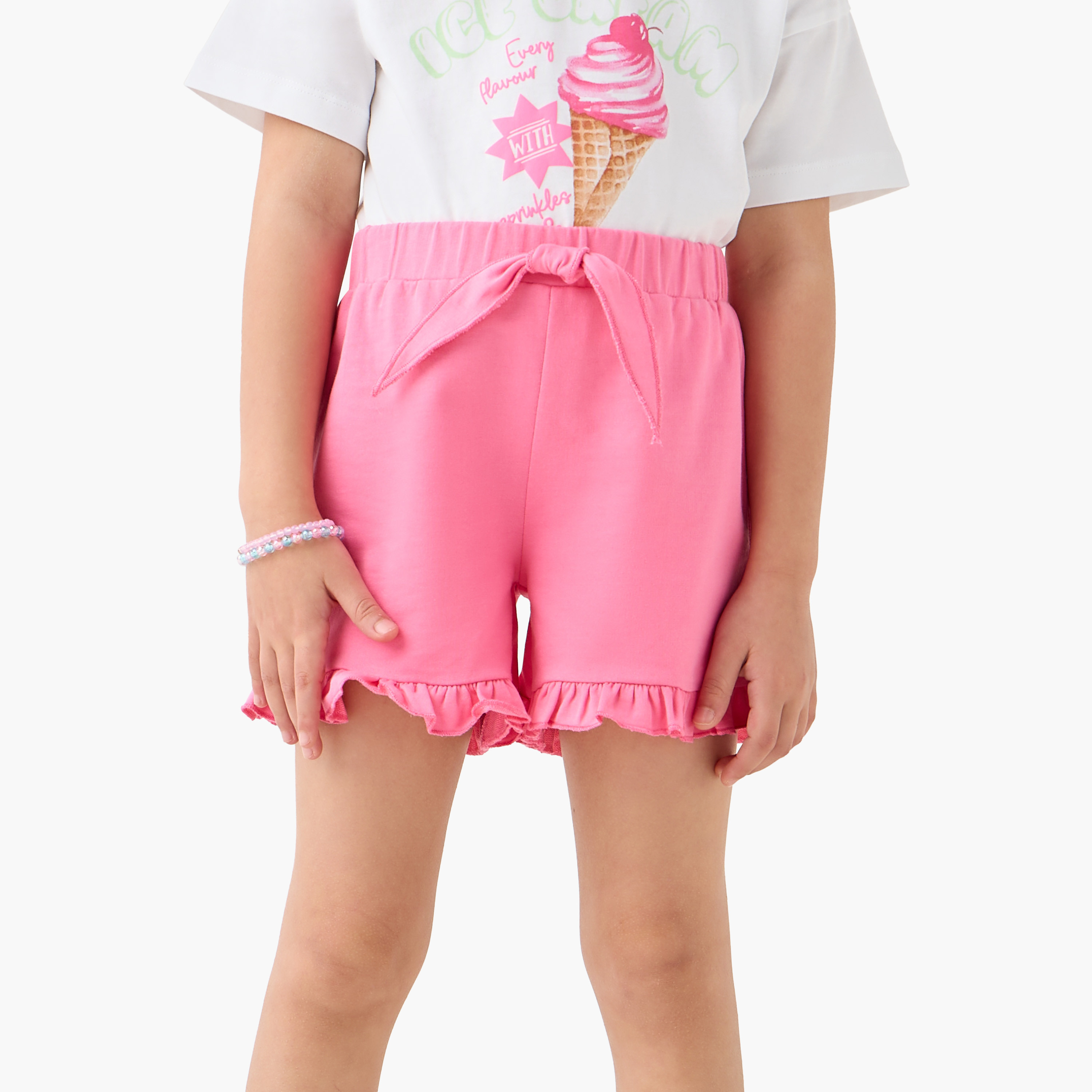 Juniors Solid Shorts with Elasticated Waistband and Frill Detail-girls-clothing-bottoms-shorts-image-1