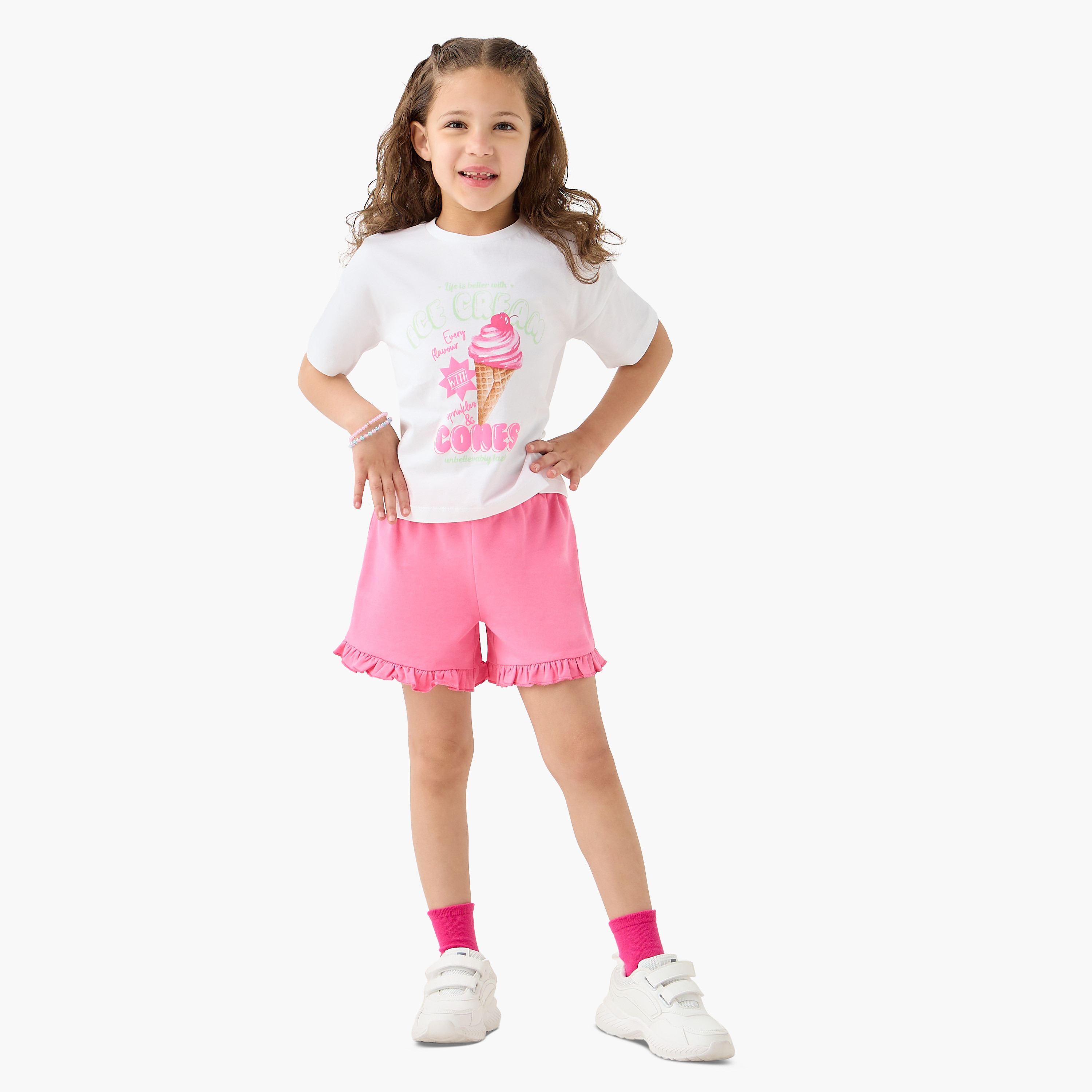 Juniors Solid Shorts with Elasticated Waistband and Frill Detail-girls-clothing-bottoms-shorts-image-2