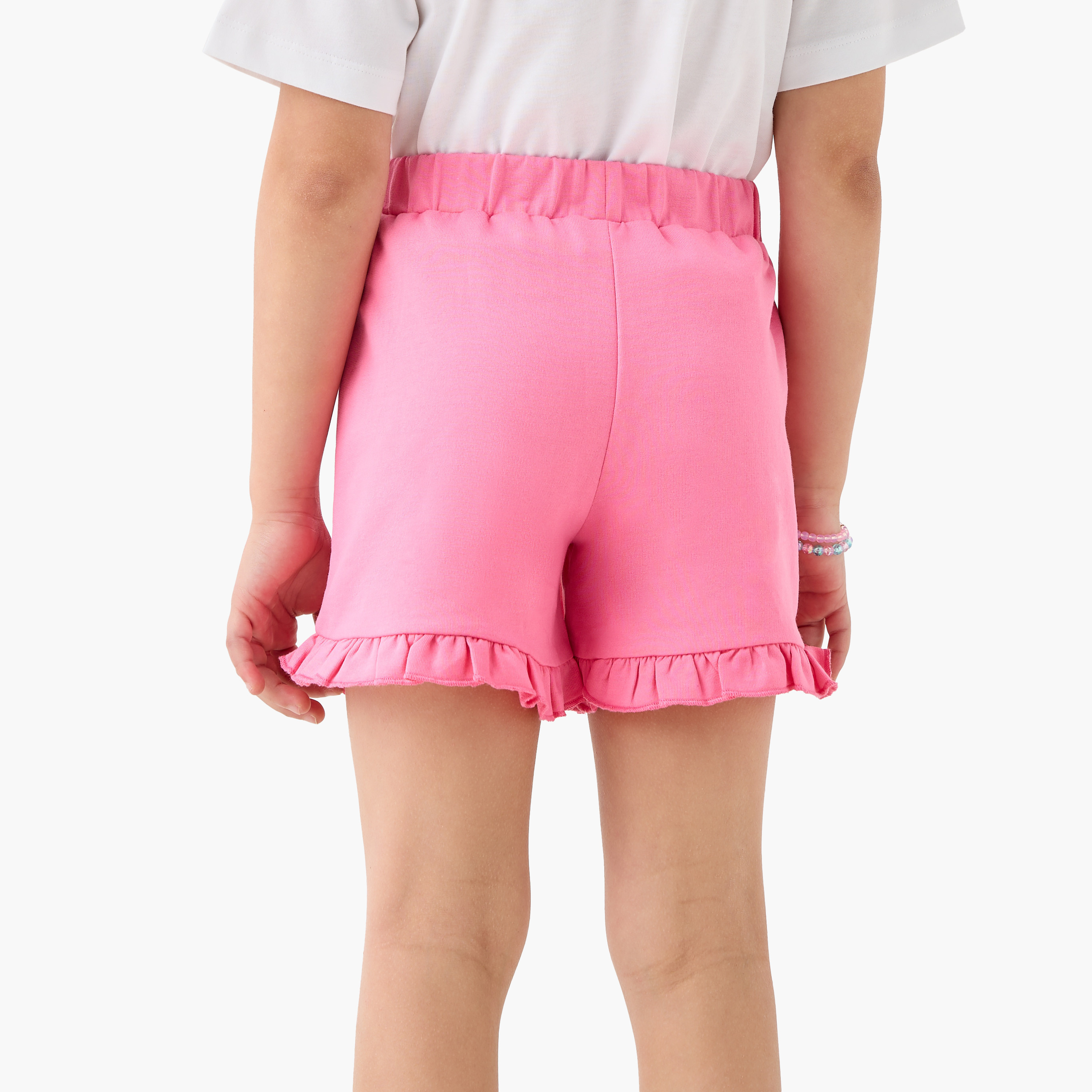 Juniors Solid Shorts with Elasticated Waistband and Frill Detail-girls-clothing-bottoms-shorts-image-3