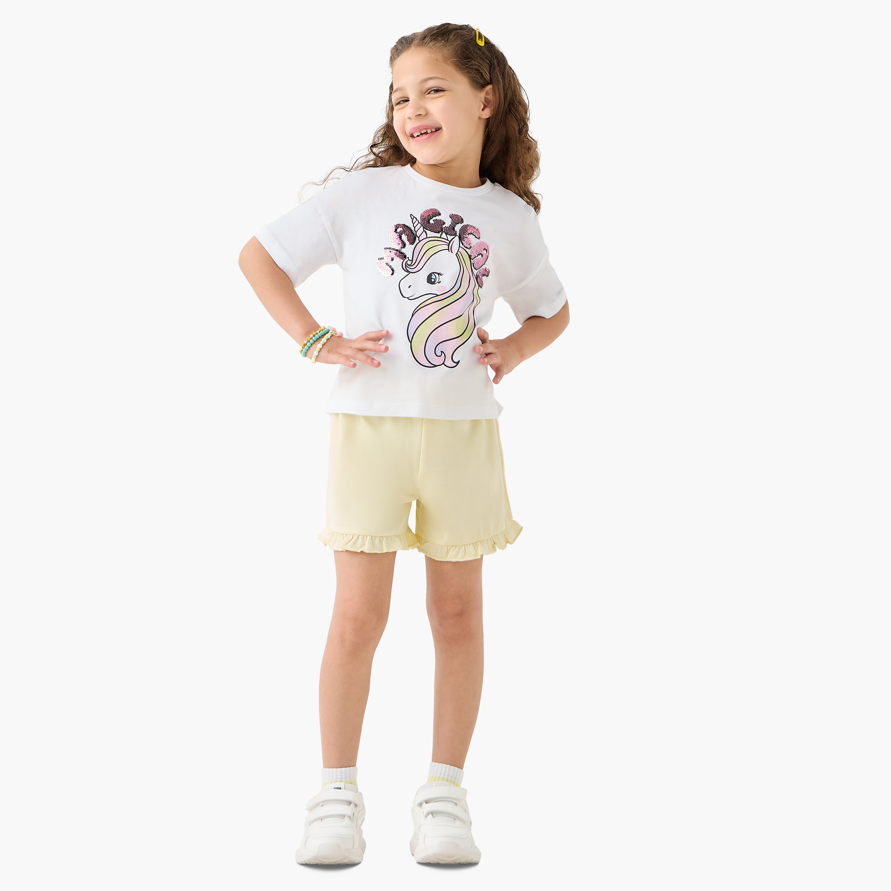 Juniors Solid Shorts with Elasticated Waistband and Frill Detail-girls-clothing-bottoms-shorts-image-2