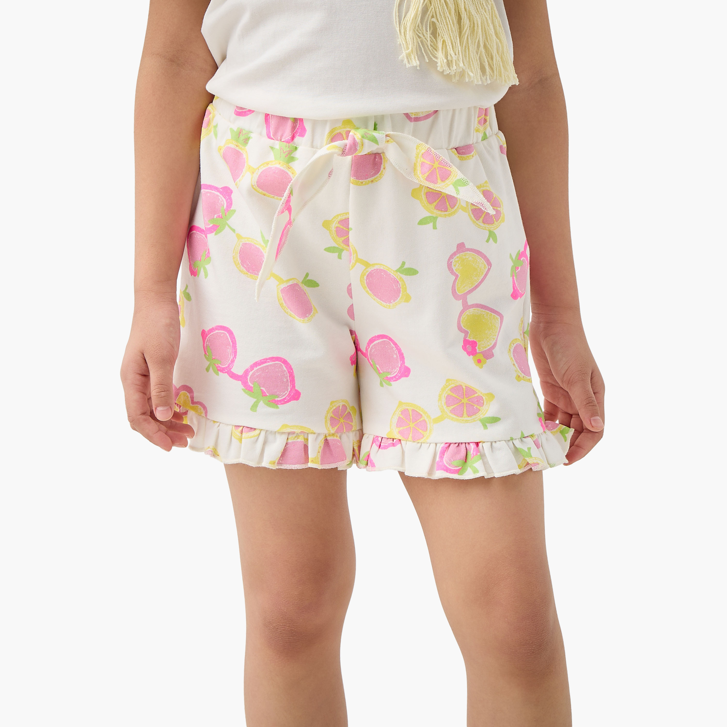 Juniors Graphic Print Shorts with Drawstring Closure and Ruffle Hem-girls-clothing-bottoms-shorts-image-1
