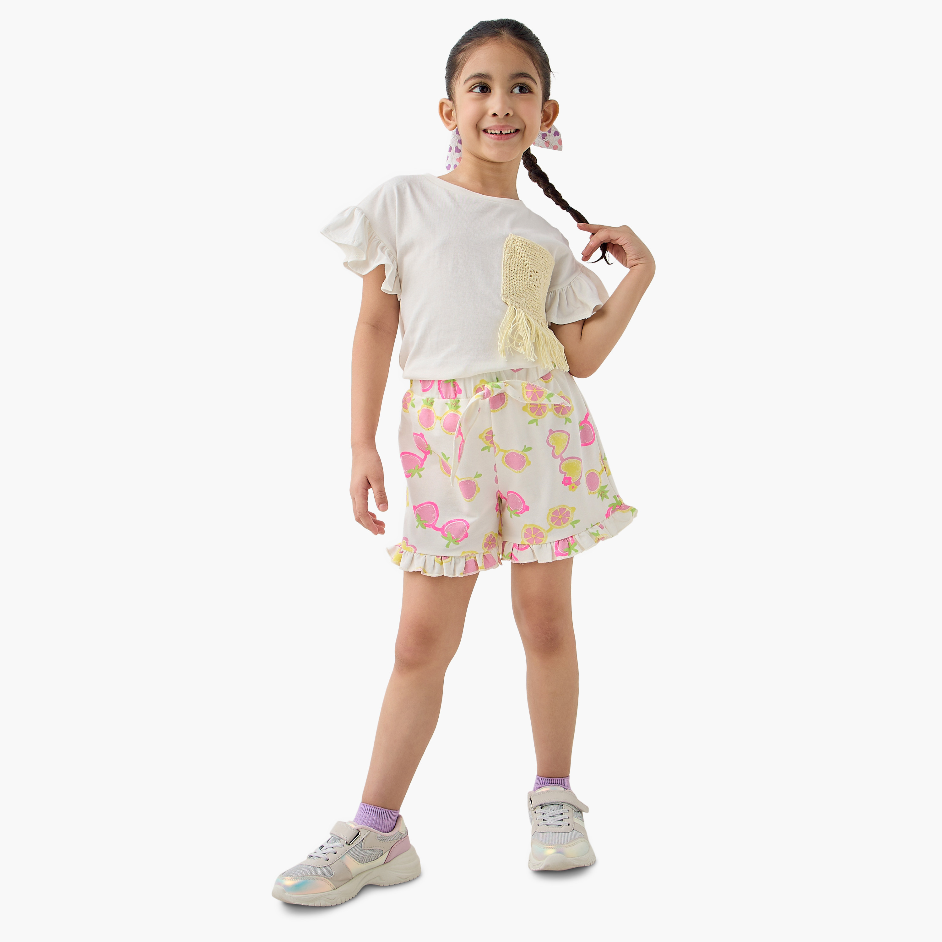 Juniors Graphic Print Shorts with Drawstring Closure and Ruffle Hem-girls-clothing-bottoms-shorts-image-2