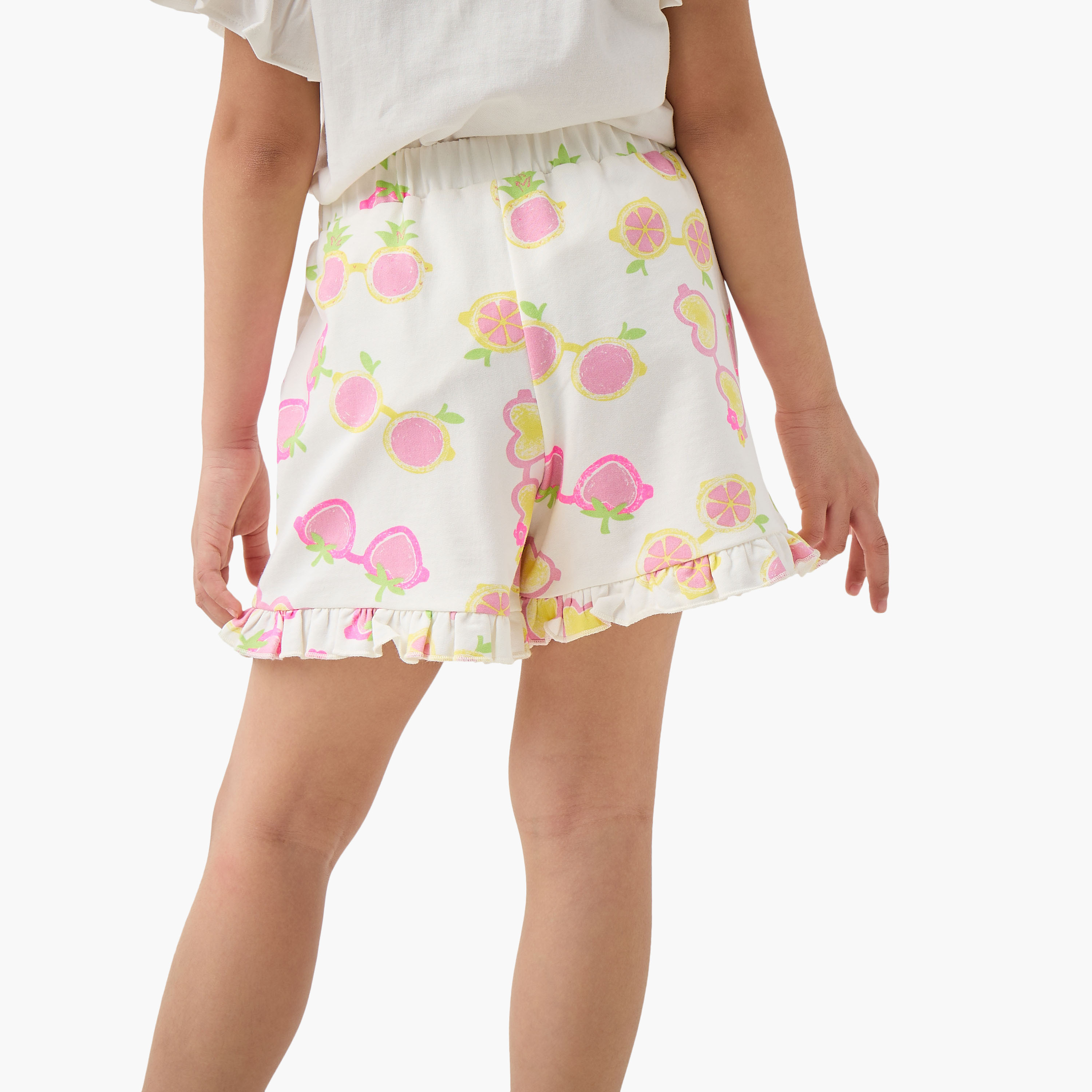 Juniors Graphic Print Shorts with Drawstring Closure and Ruffle Hem-girls-clothing-bottoms-shorts-image-3