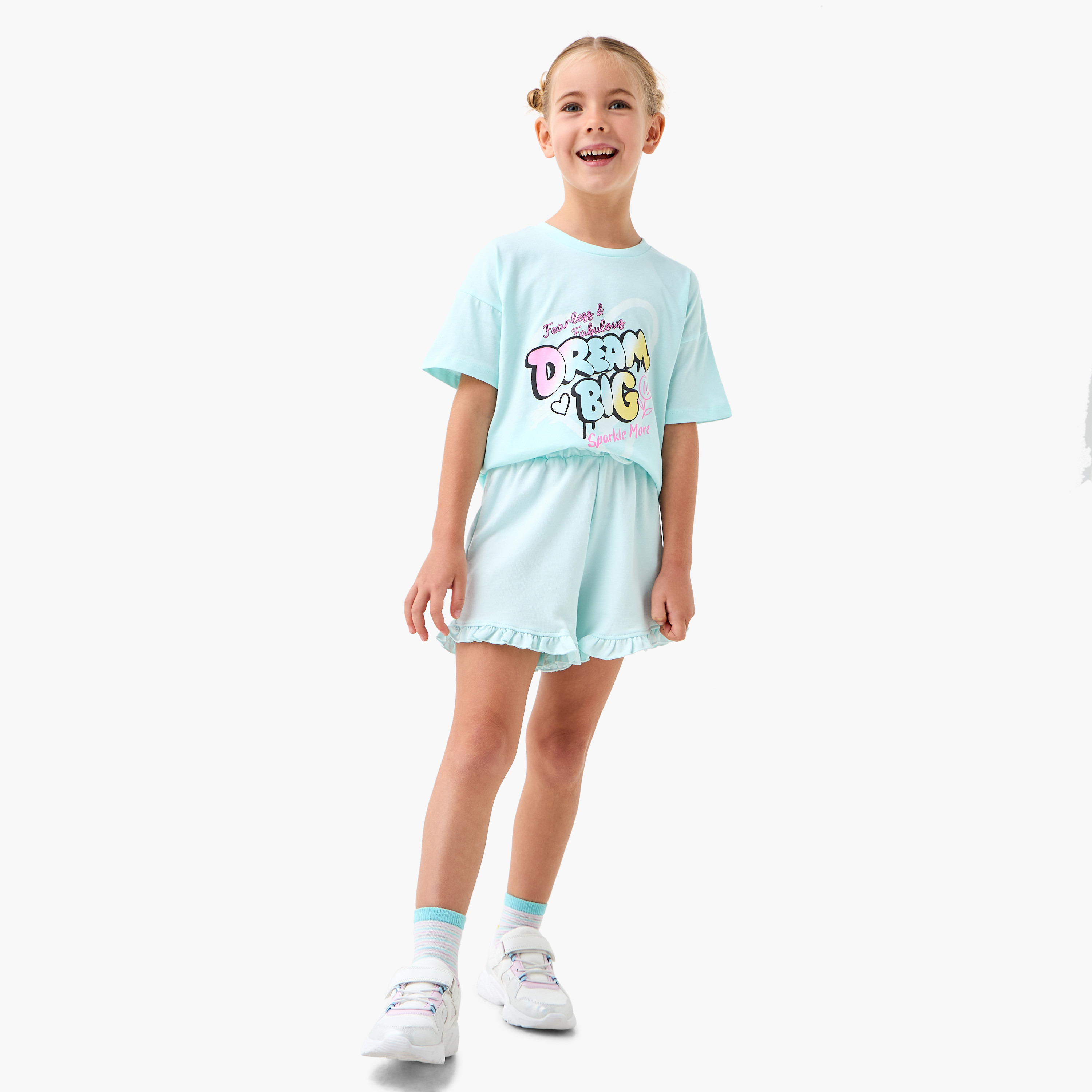 Juniors Solid Shorts with Elasticated Waistband and Frill Detail-girls-clothing-bottoms-shorts-image-2